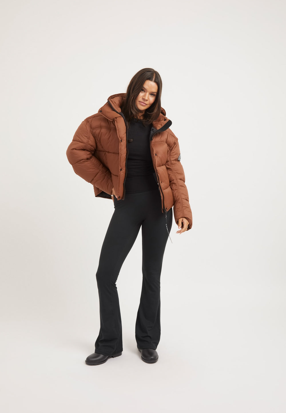 Cloud Boss ONELOFT Puffer Jacket Mocha on model detail by JACK1T