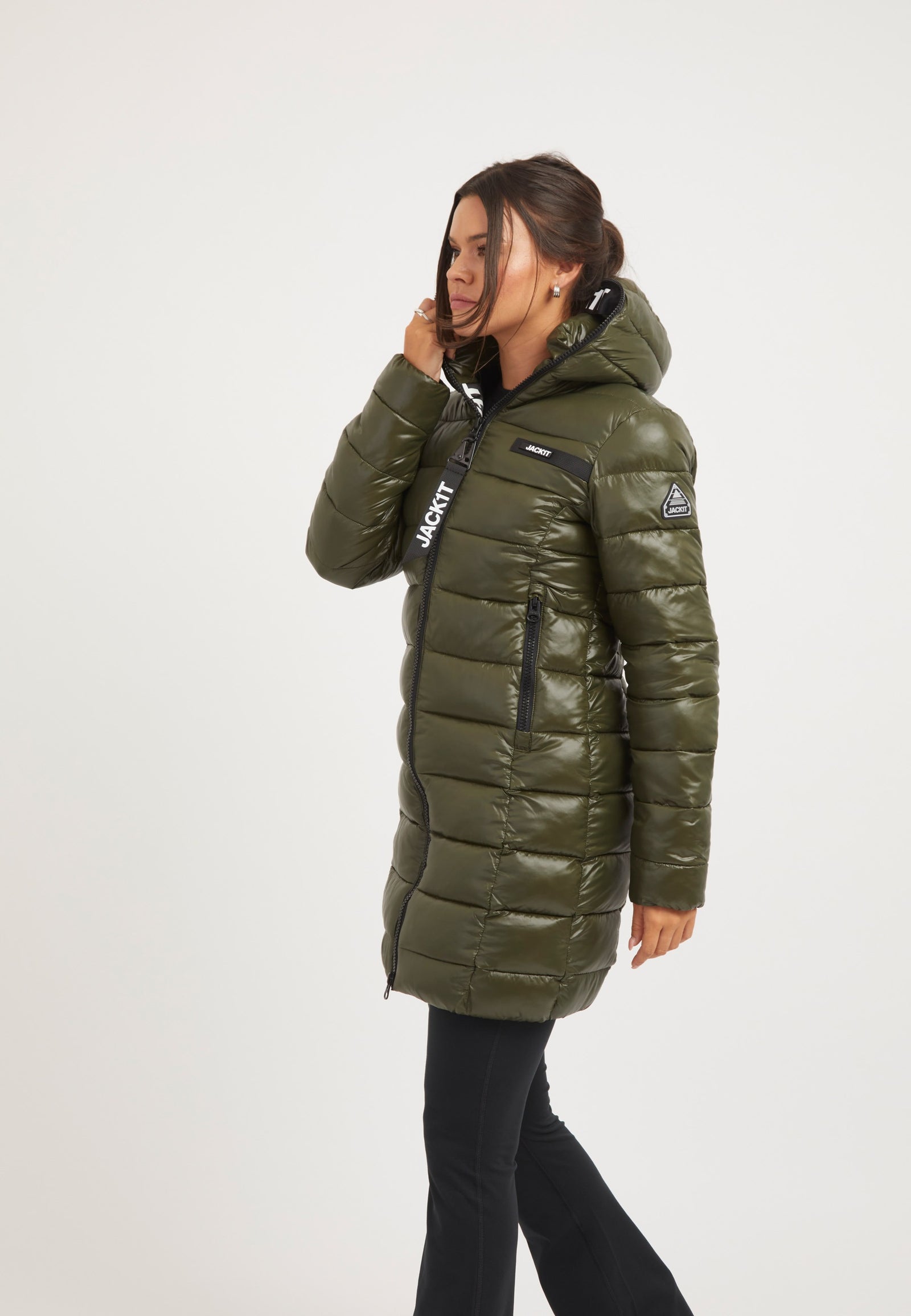 R3D Slick Coat Olive on model back view by JACK1T