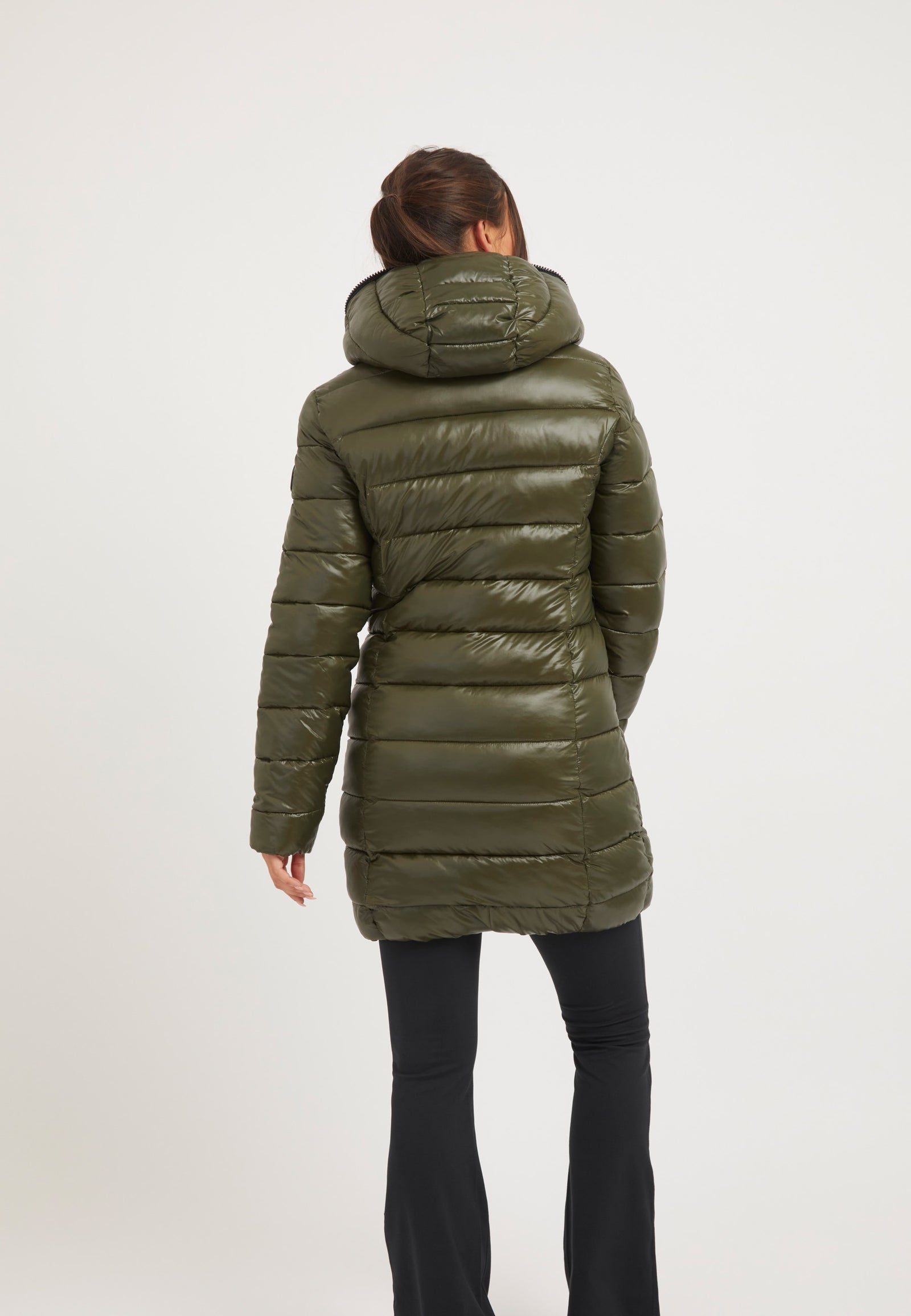 R3D Slick Coat Olive on model full length by JACK1T