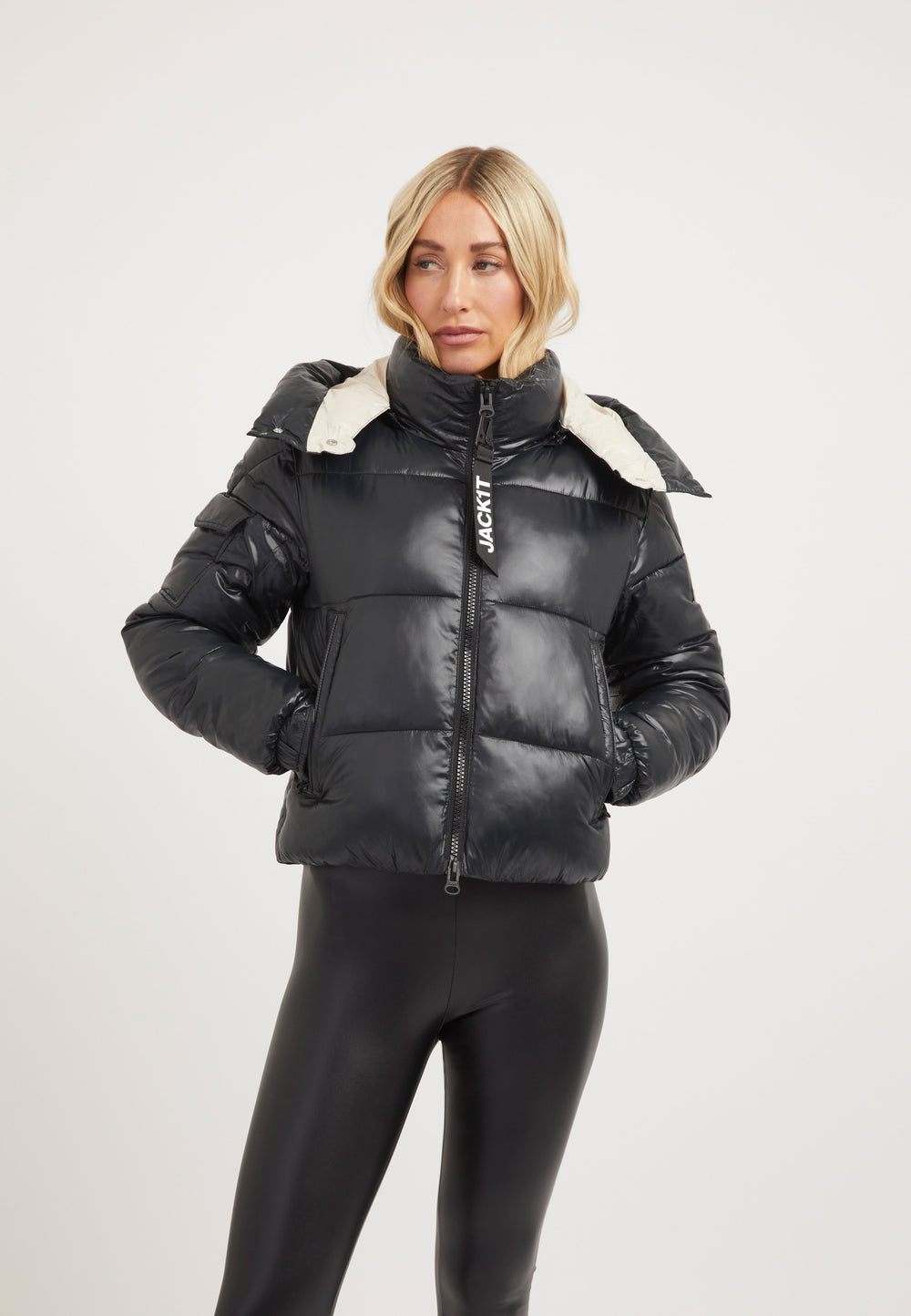 EZ Racer Slick Hood Jacket Black/Pink on model front view by JACK1T