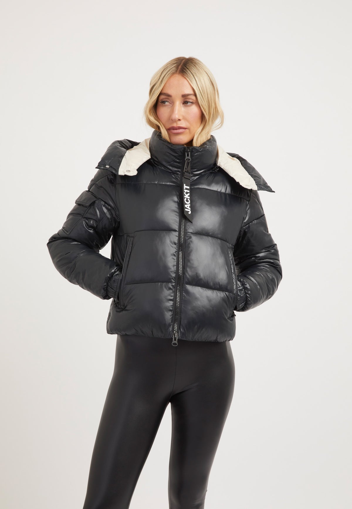 EZ Racer Slick Hood Jacket Black/Pink on model front view by JACK1T