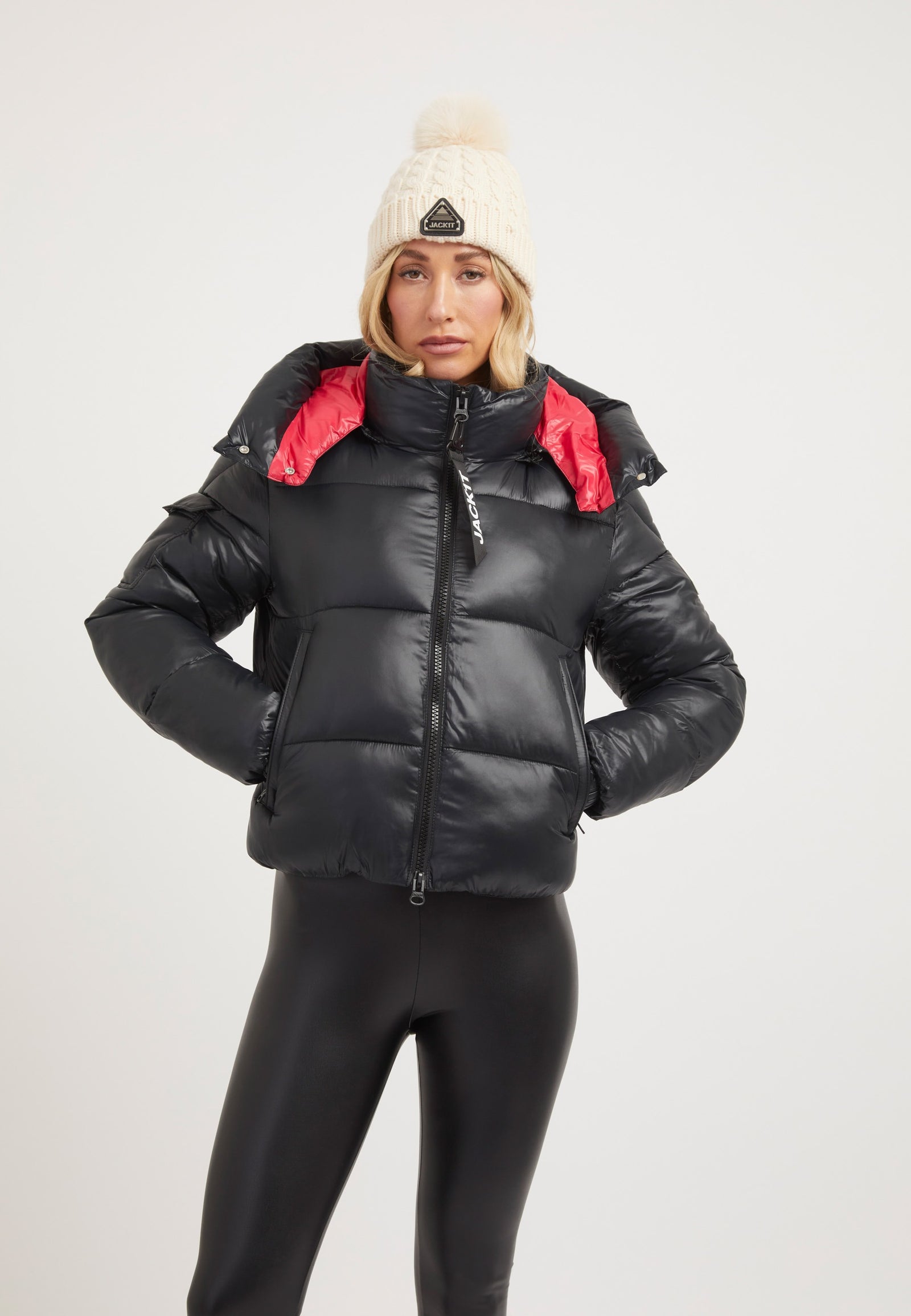 EZ Racer Slick Hood Jacket Black/Stone on model front view by JACK1T