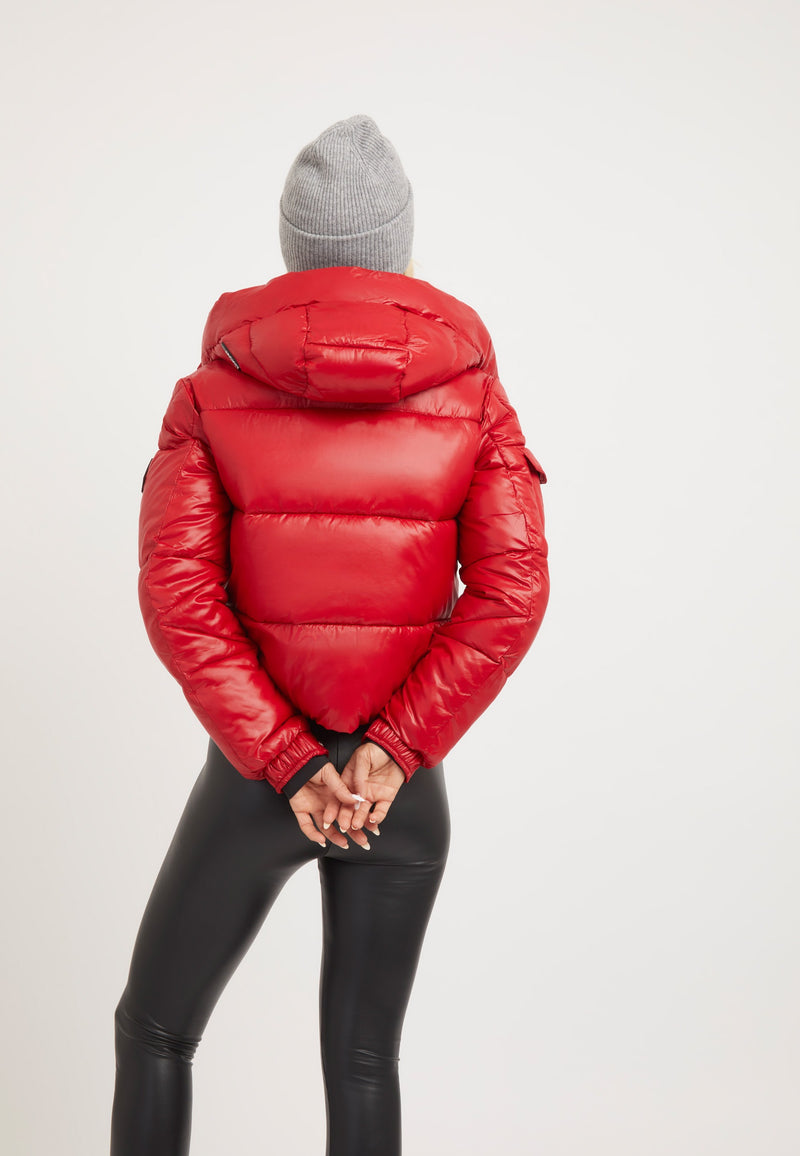 EZ Racer Slick Hood Jacket Cherry Red on model full length by JACK1T