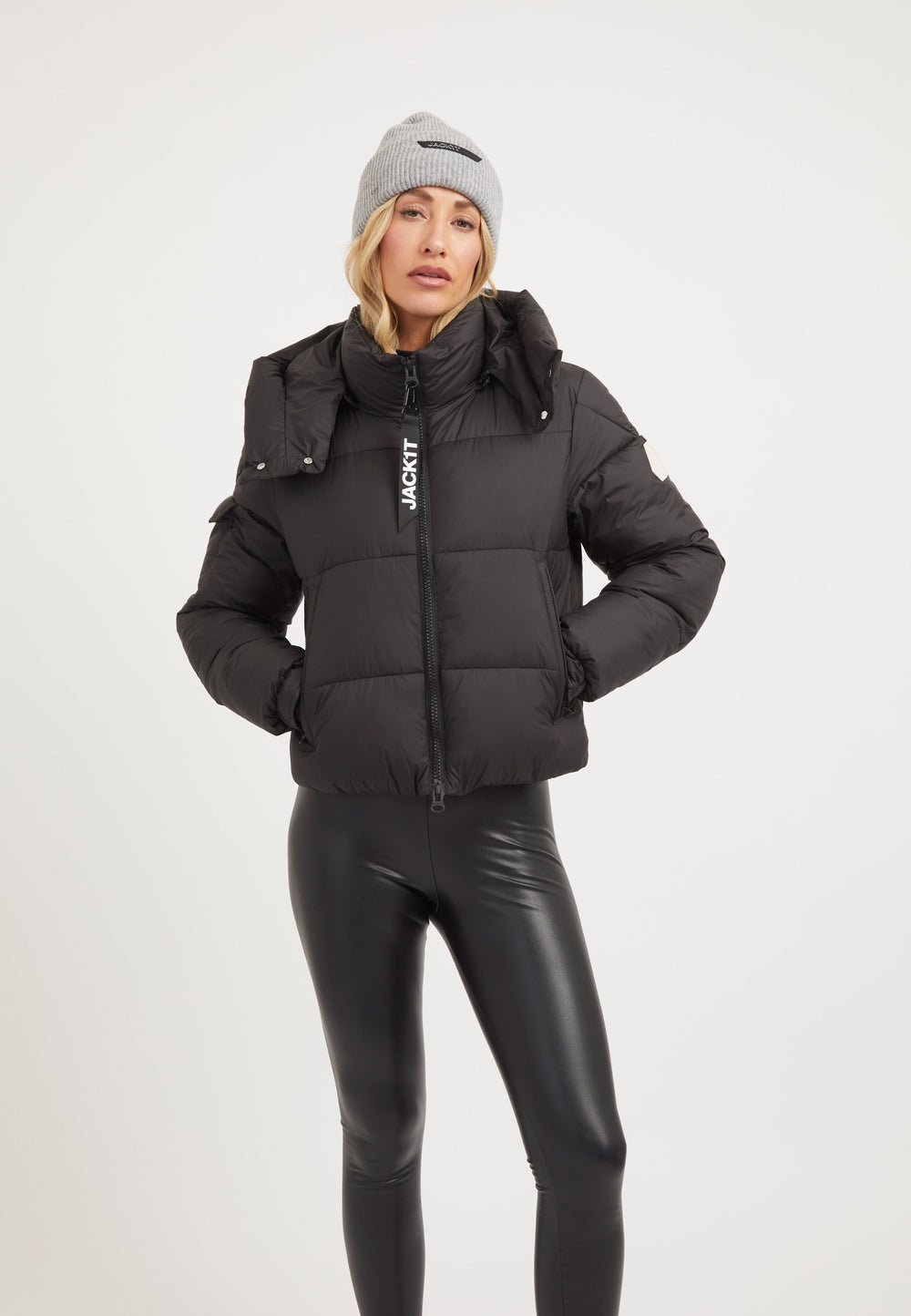 EZ Racer Hood Jacket Matt Black on model front view by JACK1T