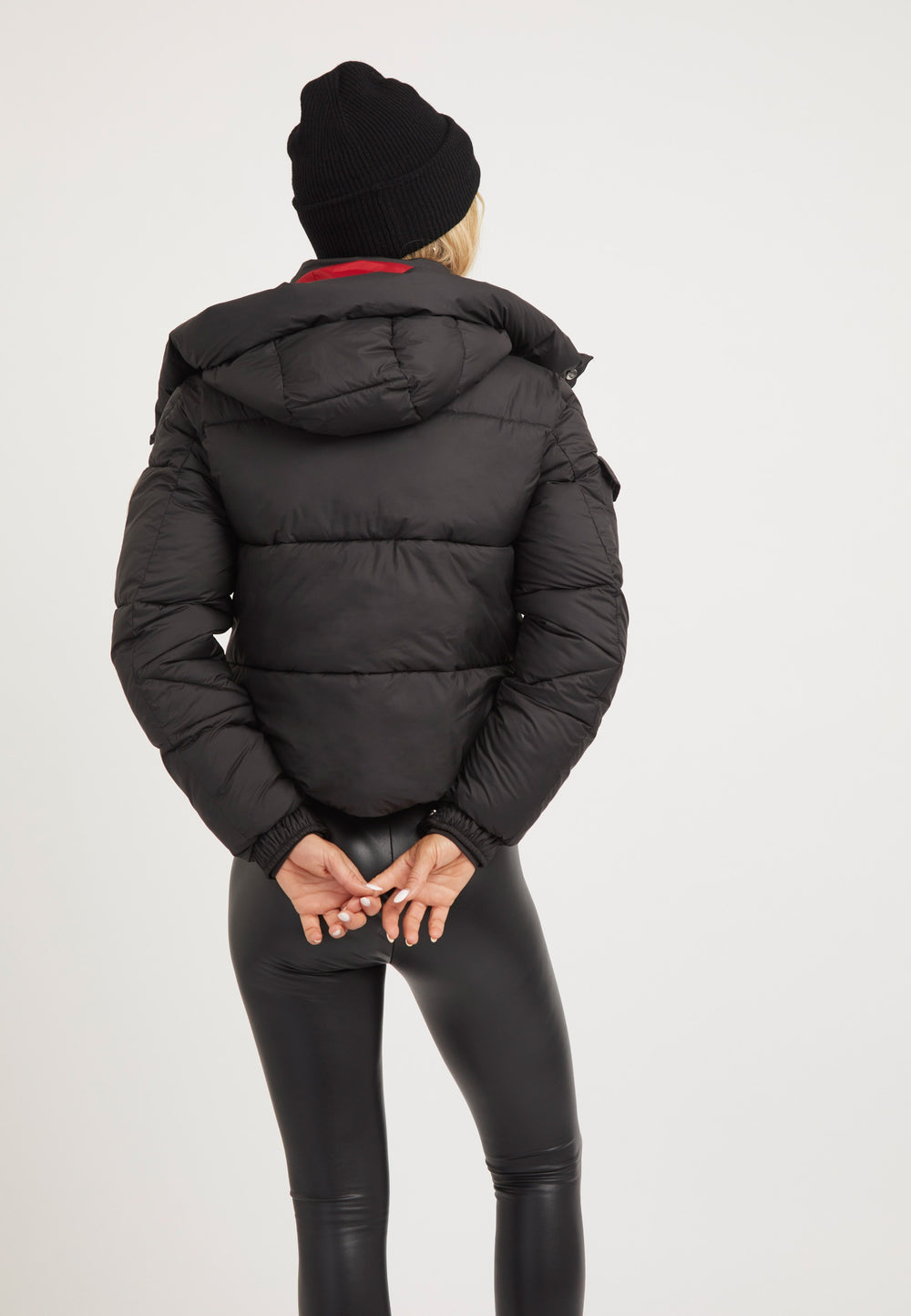 EZ Racer Hood Matt Jacket Black/Cherry Red on model full length by JACK1T