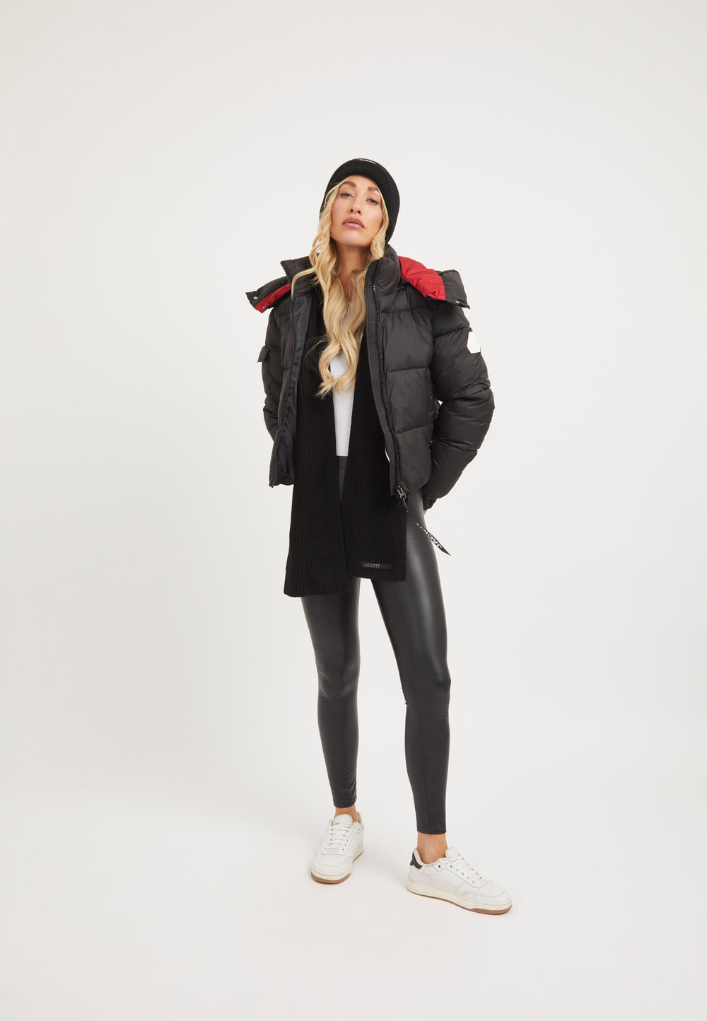 EZ Racer Hood Matt Jacket Black/Cherry Red on model detail by JACK1T
