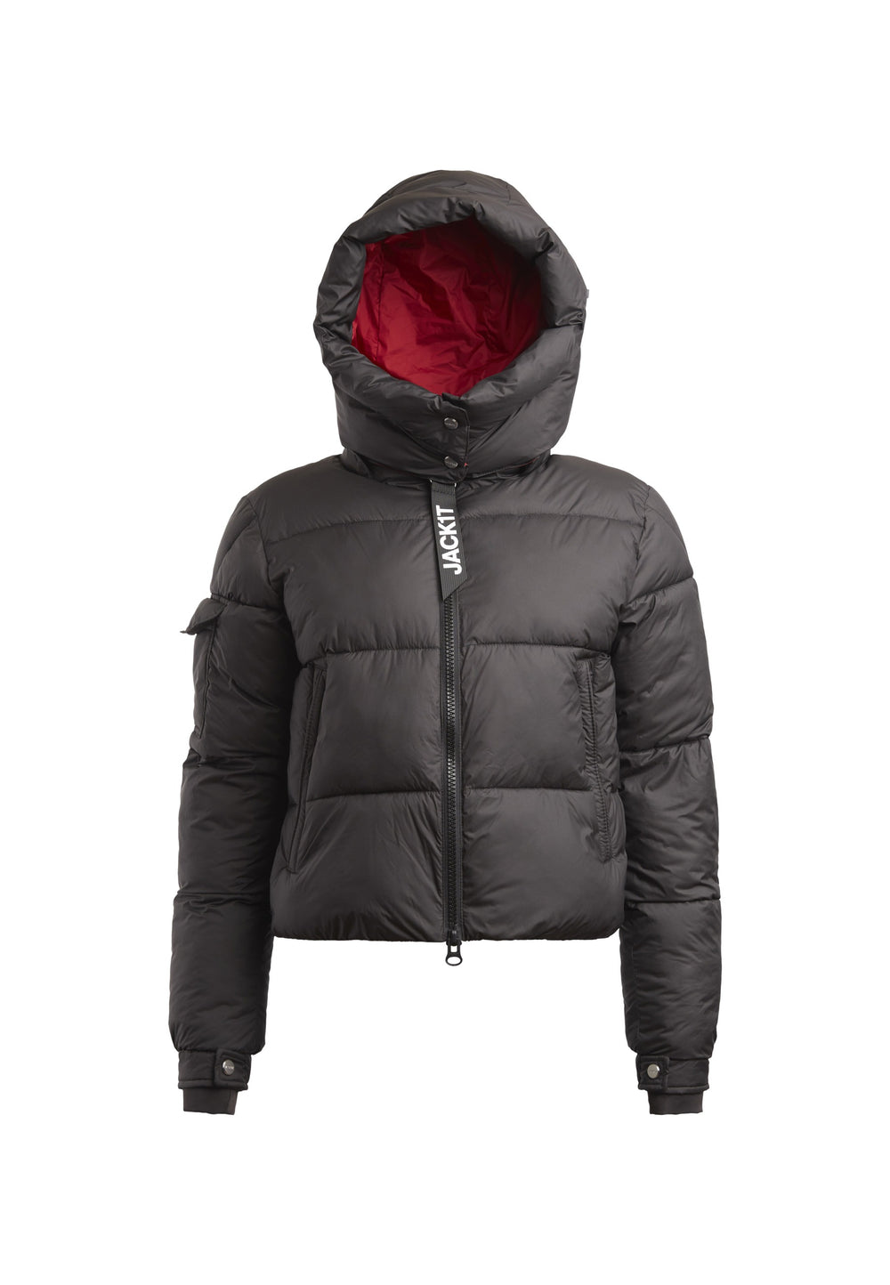 EZ Racer Hood Matt Jacket Black/Cherry Red flat lay swatch