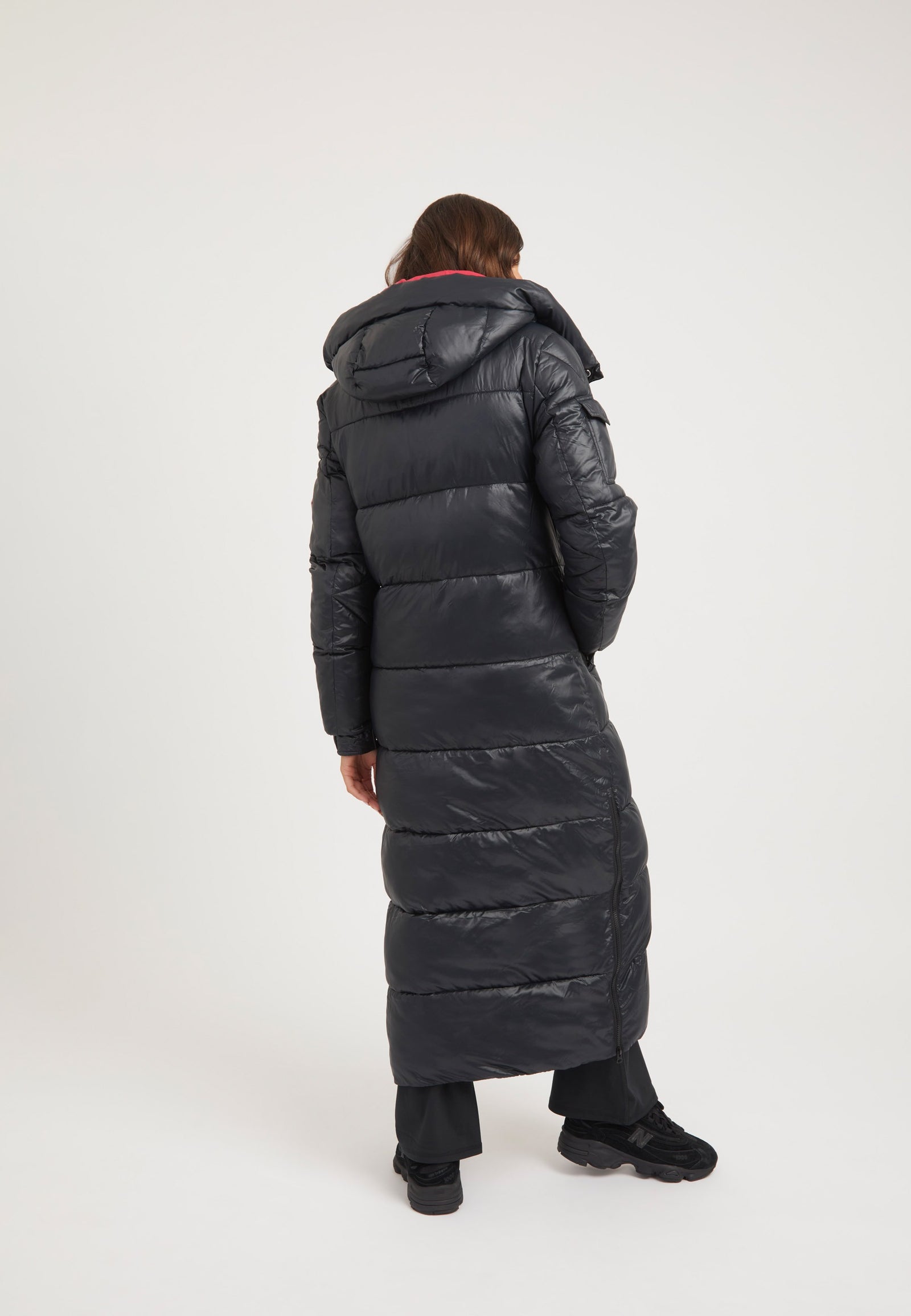 EZ Slick Ultra Long Coat Black/Pink on model full length by JACK1T