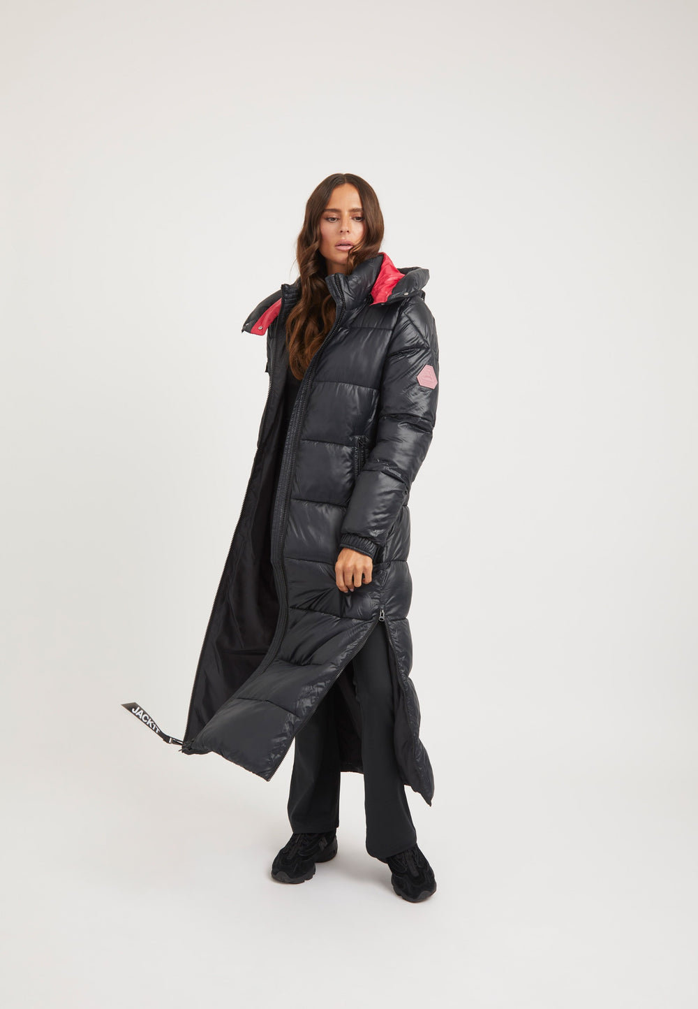 EZ Slick Ultra Long Coat Black/Pink styled shot by JACK1T
