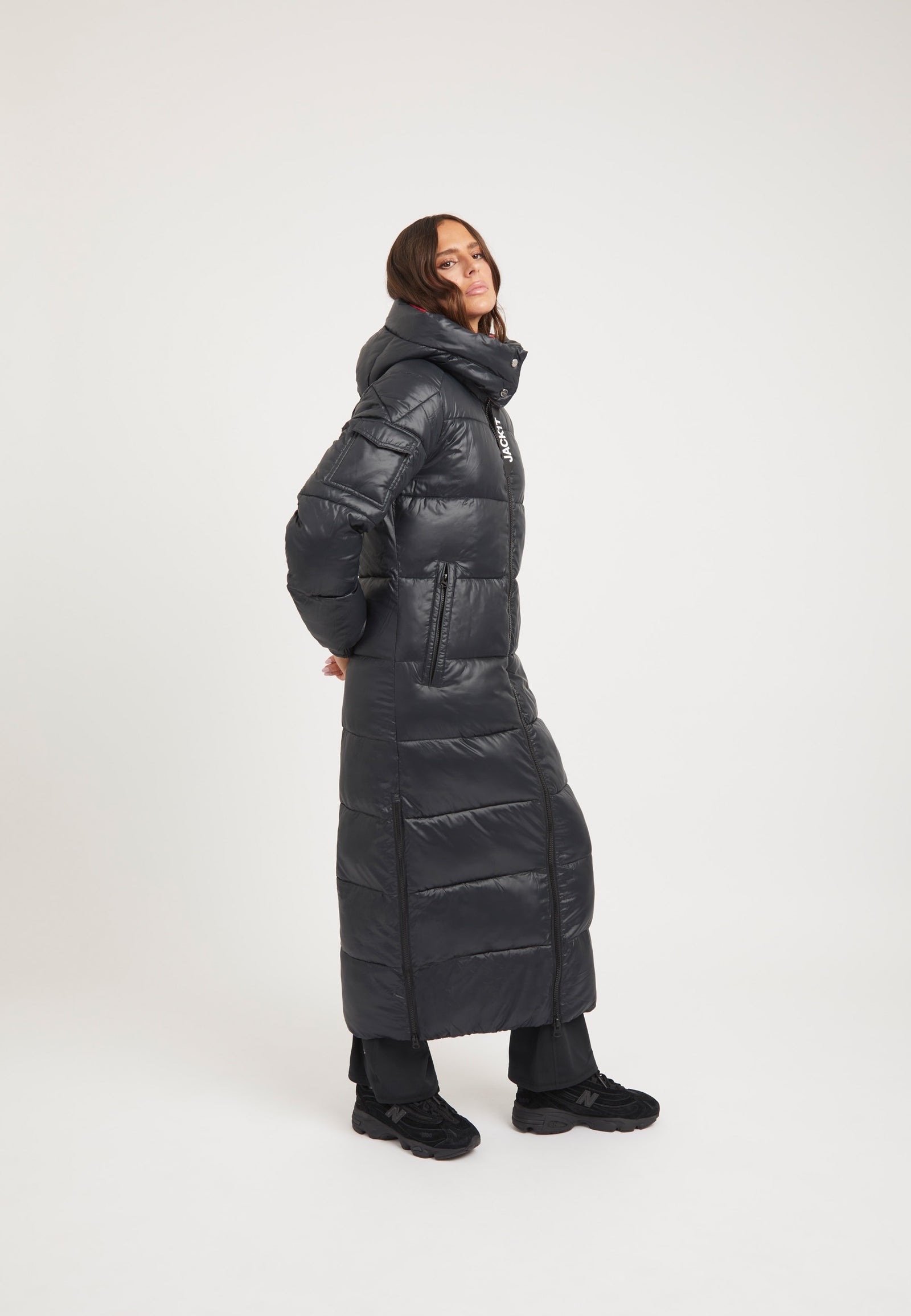 EZ Slick Ultra Long Coat Black/Pink styled shot by JACK1T