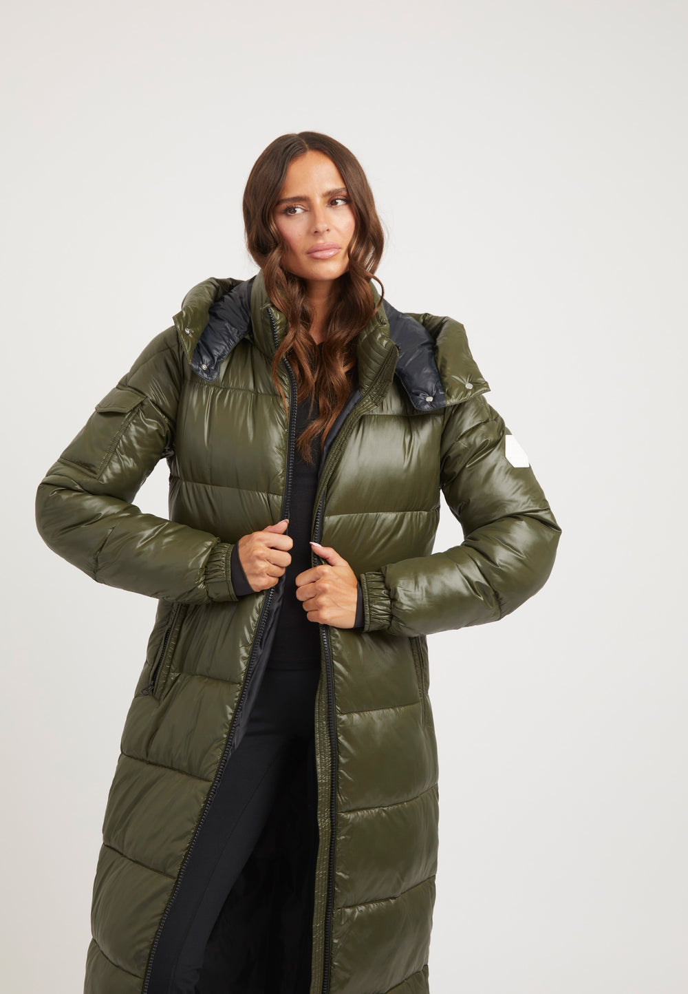 EZ Slick Ultra Long Coat Olive styled shot by JACK1T