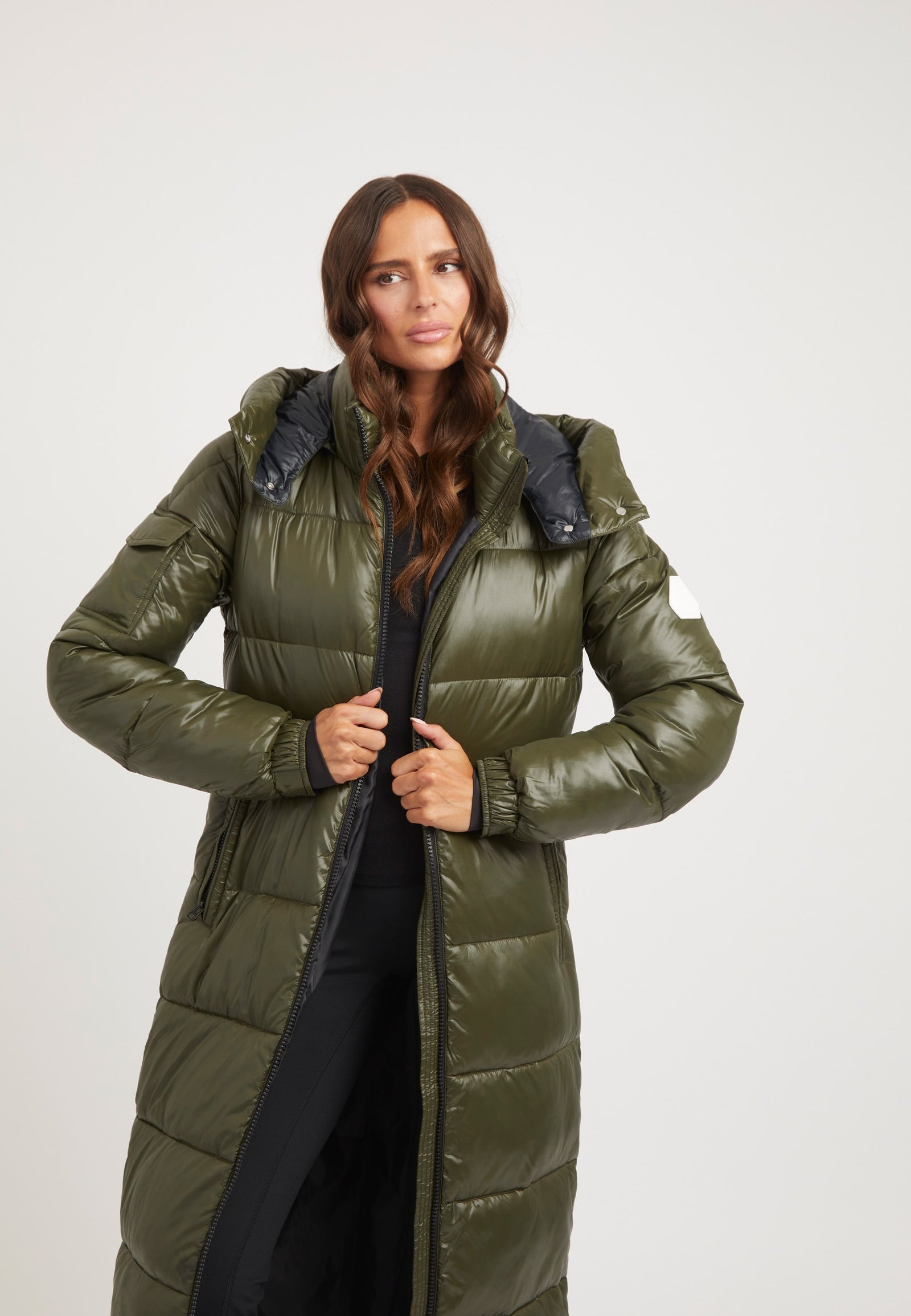 EZ Slick Ultra Long Coat Olive styled shot by JACK1T
