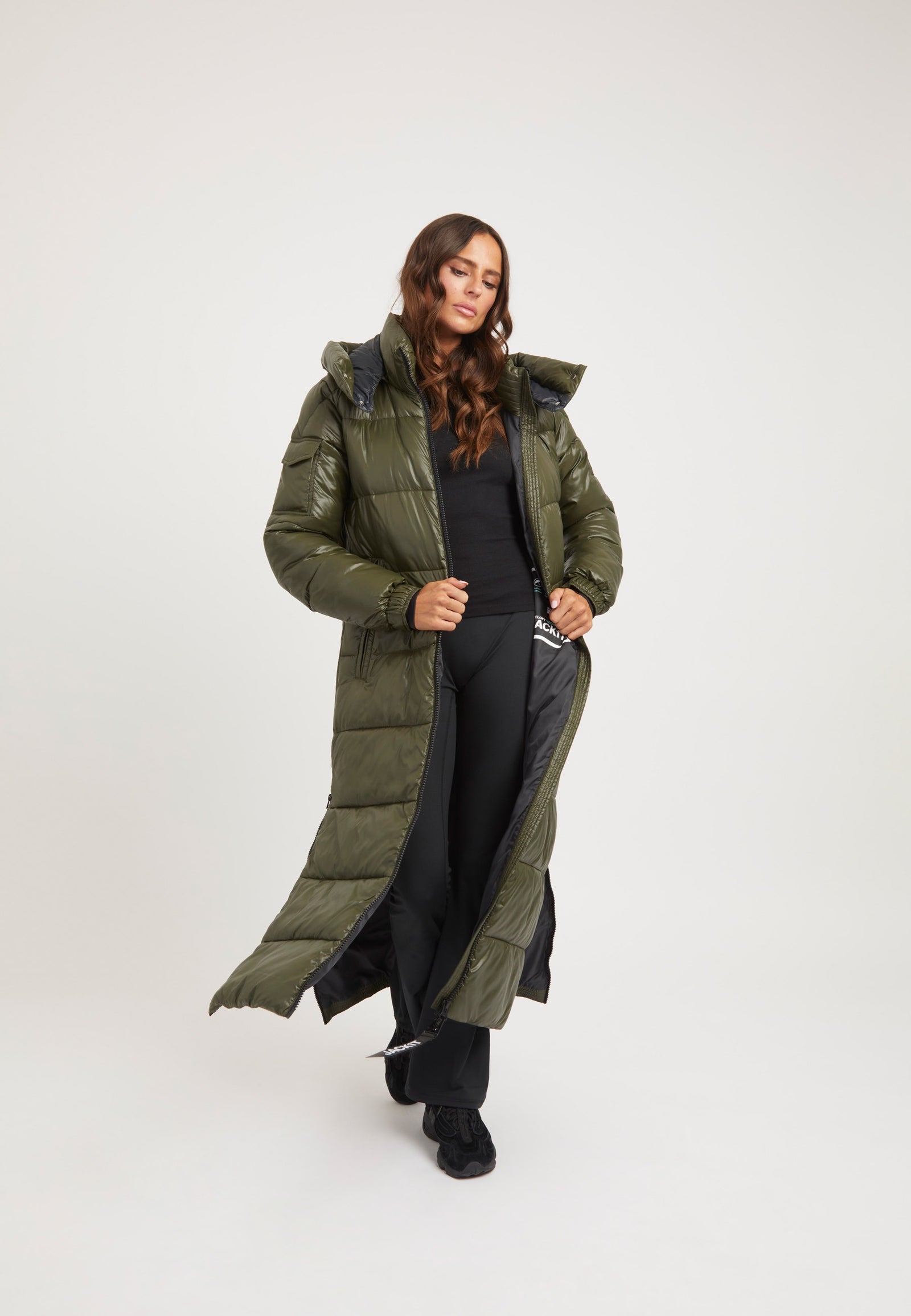 EZ Slick Ultra Long Coat Olive styled shot by JACK1T
