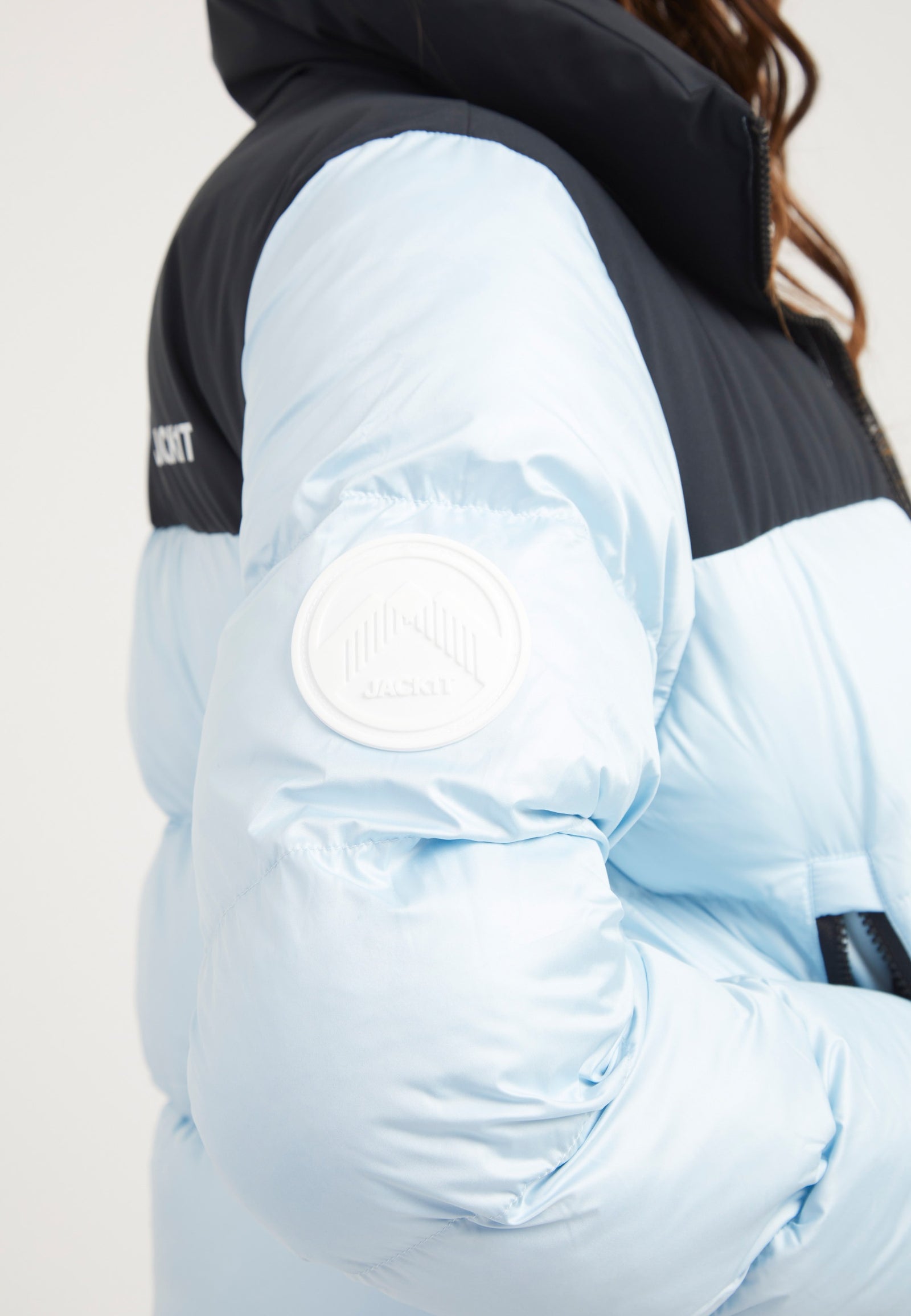 Diamond Funnel Jacket Powder Blue/Black detail shot by JACK1T