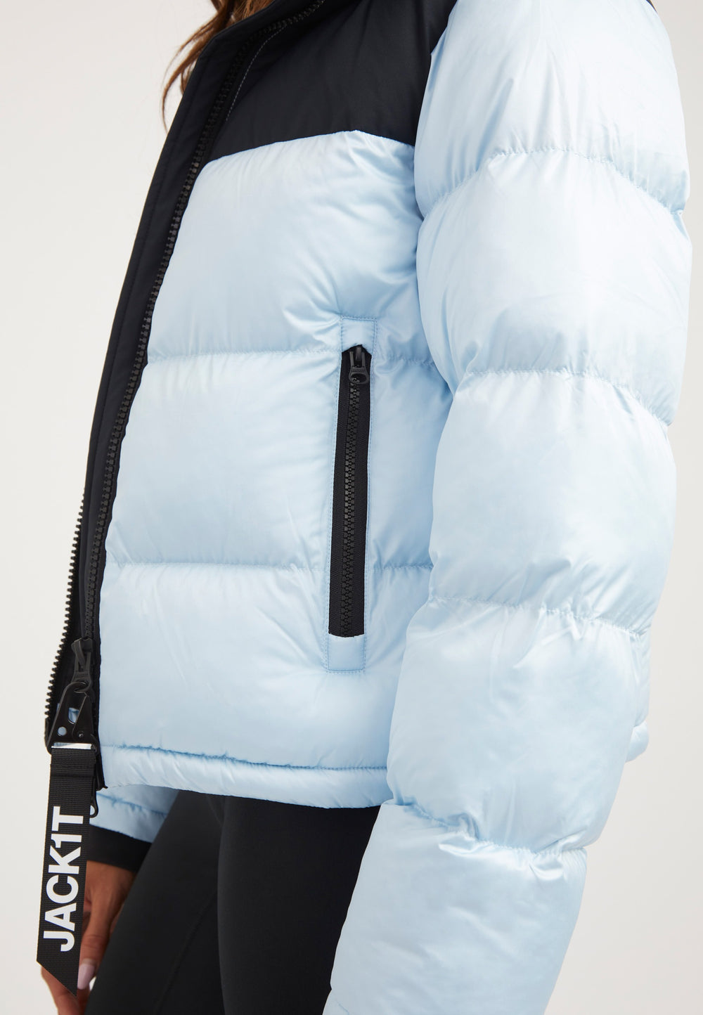 Diamond Funnel Jacket Powder Blue/Black detail shot by JACK1T