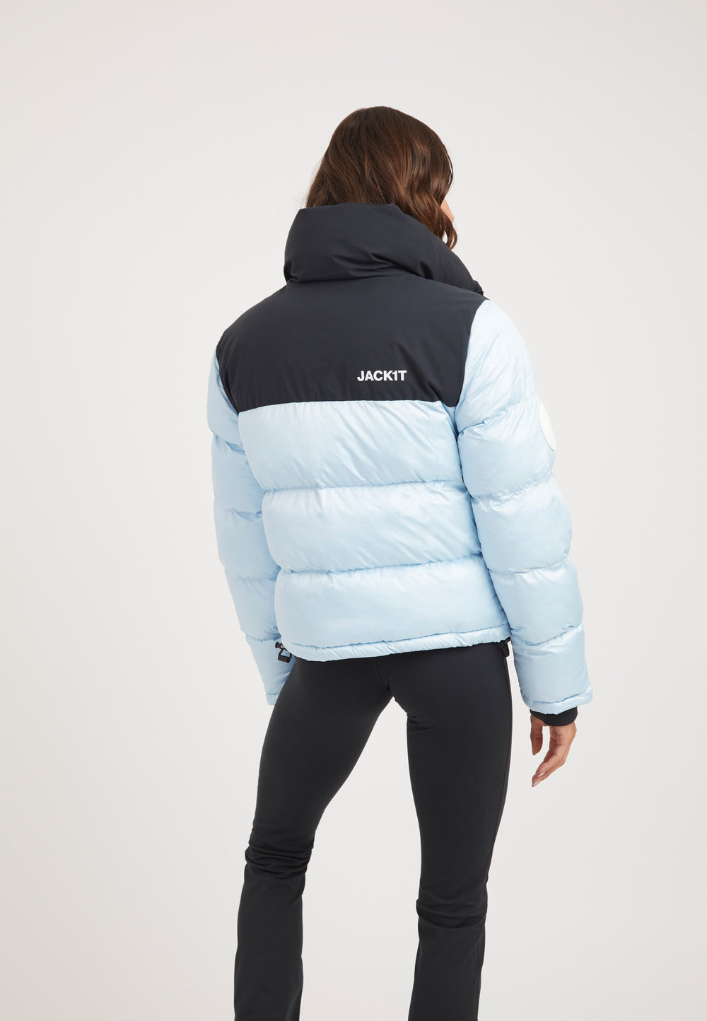 Diamond Funnel Jacket Powder Blue/Black on model full length by JACK1T
