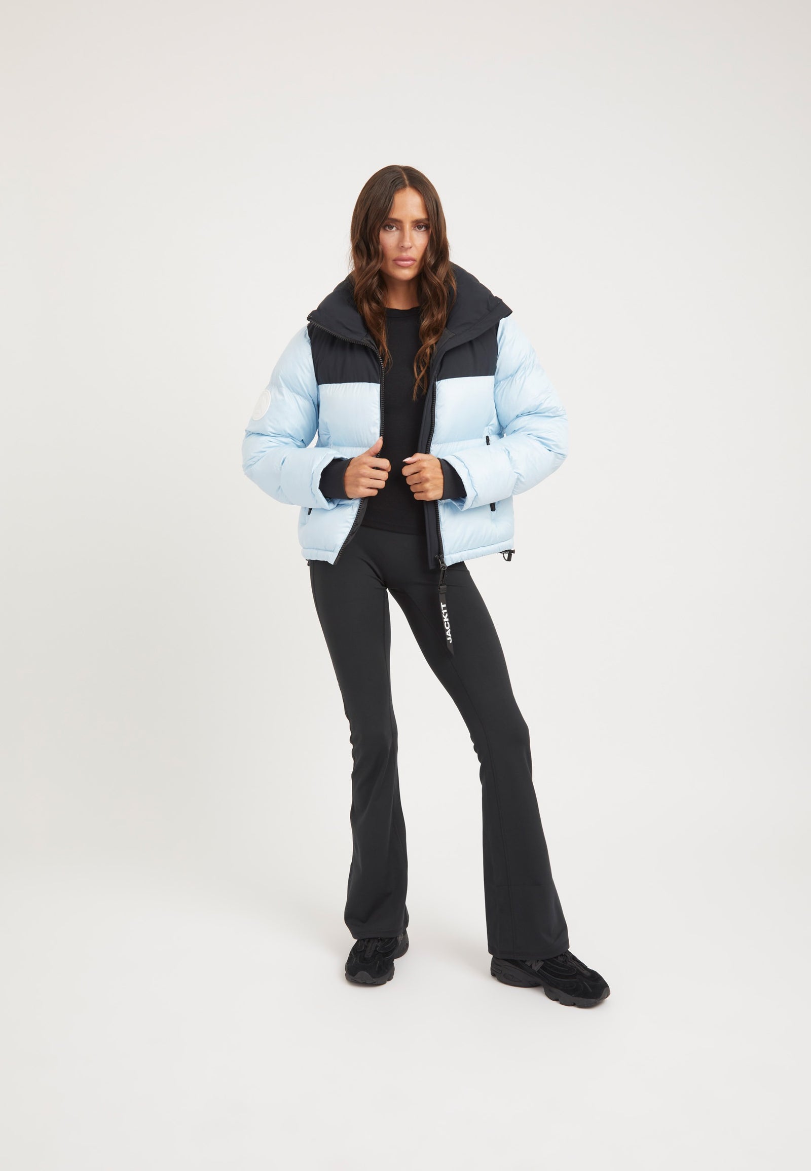 Diamond Funnel Jacket Powder Blue/Black on model detail by JACK1T