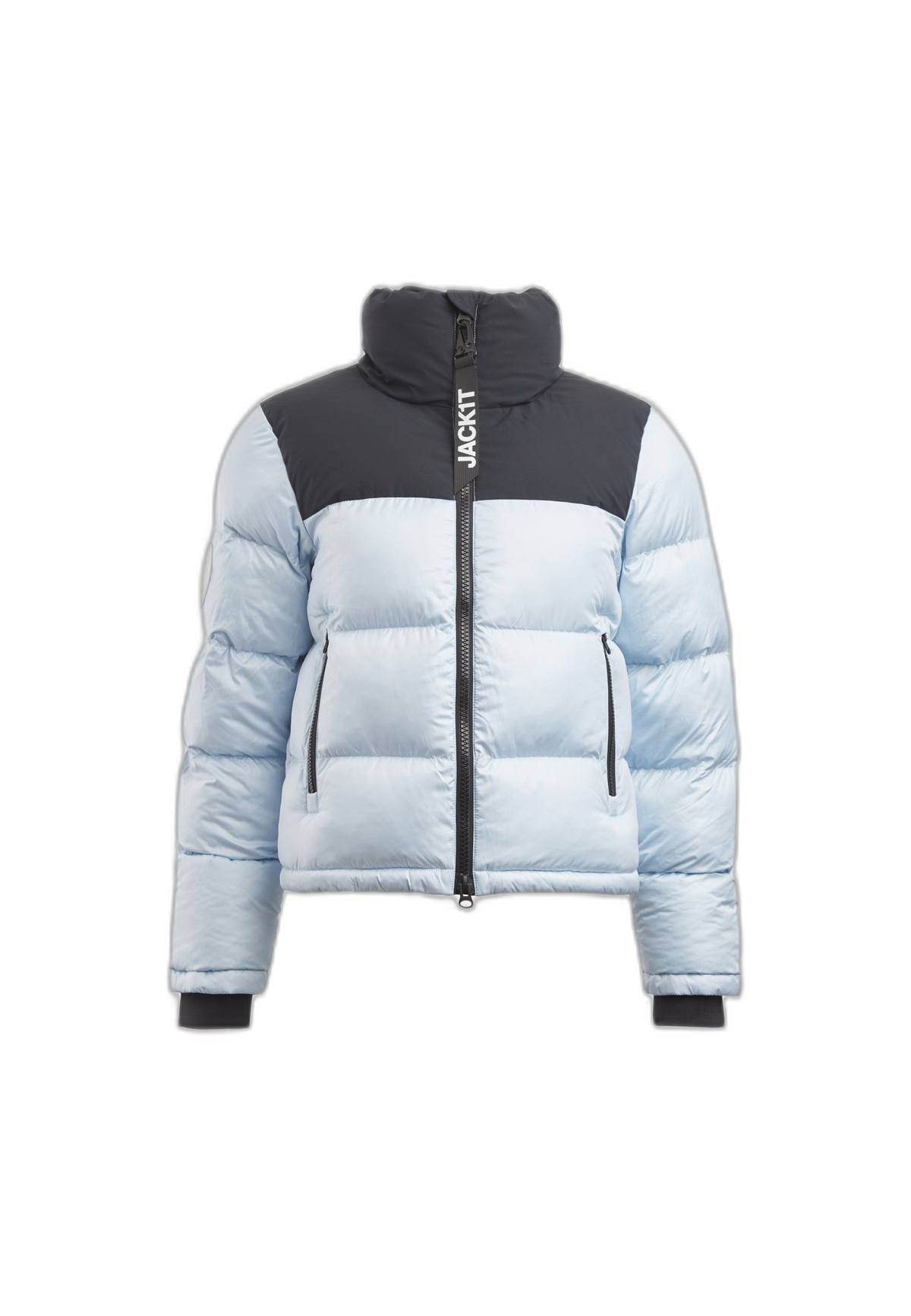Diamond Funnel Jacket Powder Blue Black flat lay cutout