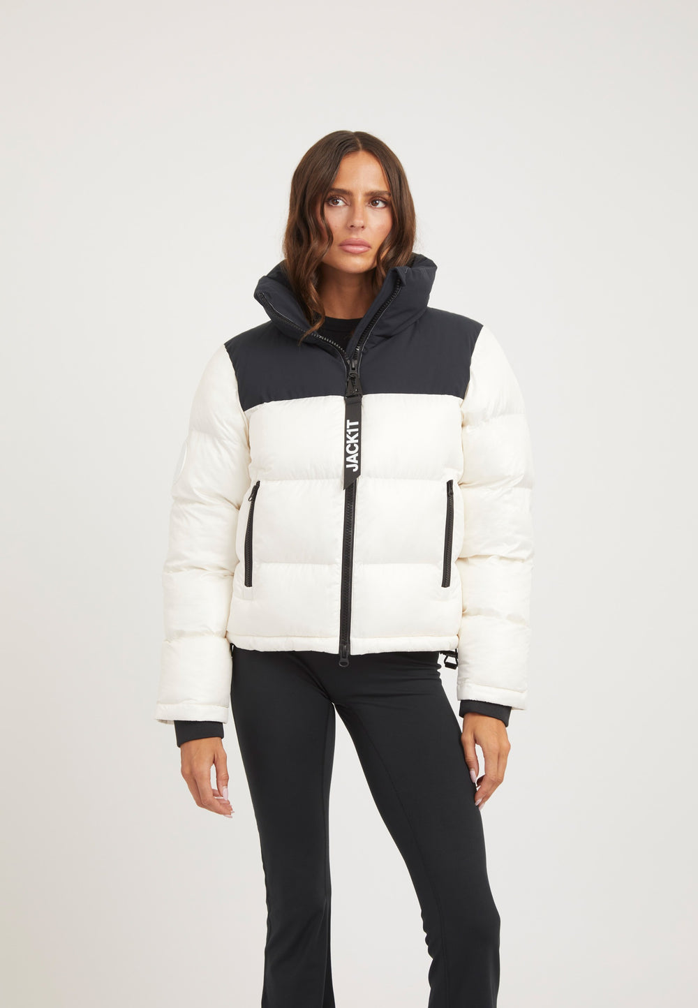 Diamond Funnel Jacket Snow/Black on model front view by JACK1T