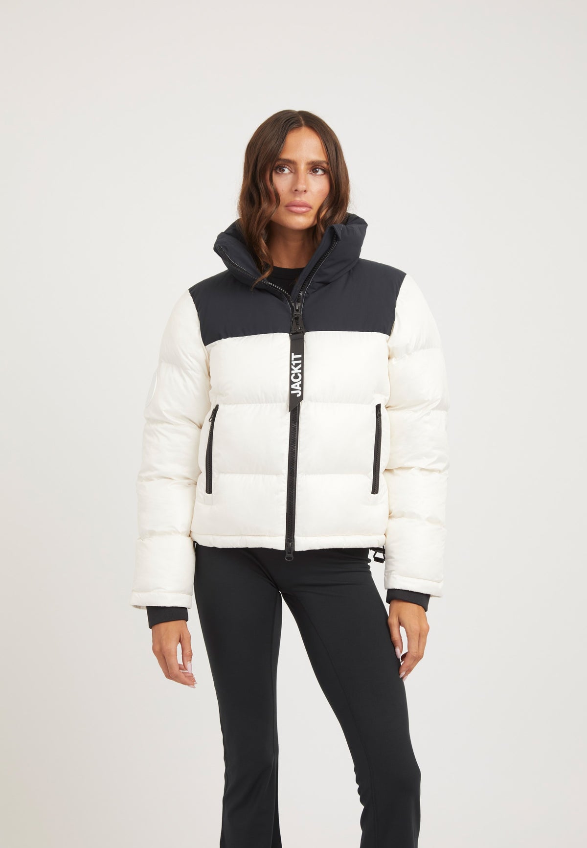Diamond Funnel Jacket Snow/Black on model front view by JACK1T