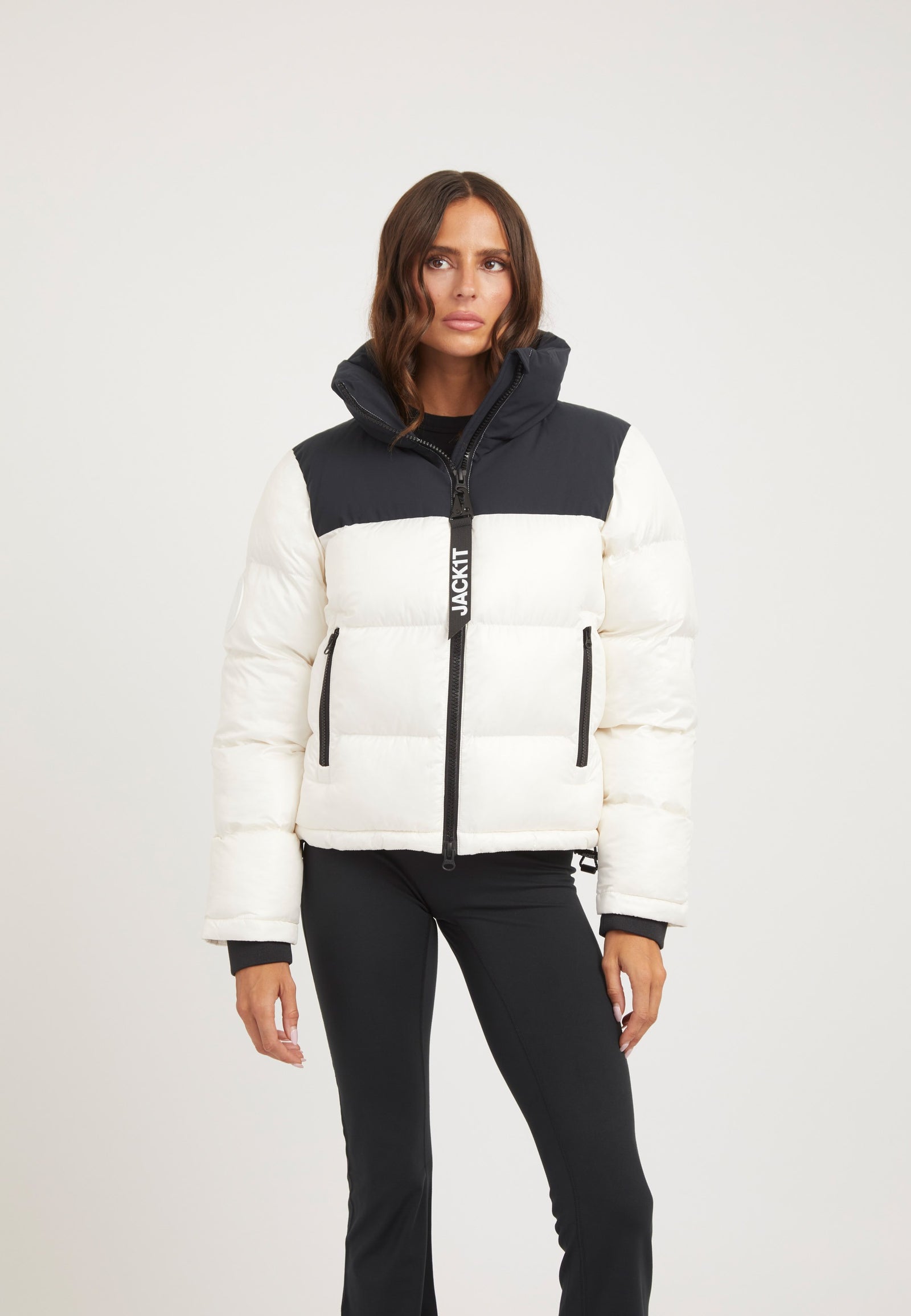 Diamond Funnel Jacket Snow/Black on model front view by JACK1T