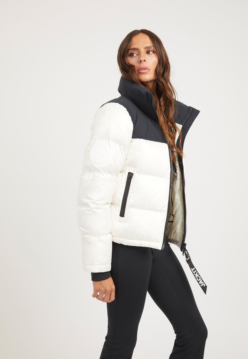 Diamond Funnel Jacket Snow/Black on model back view by JACK1T