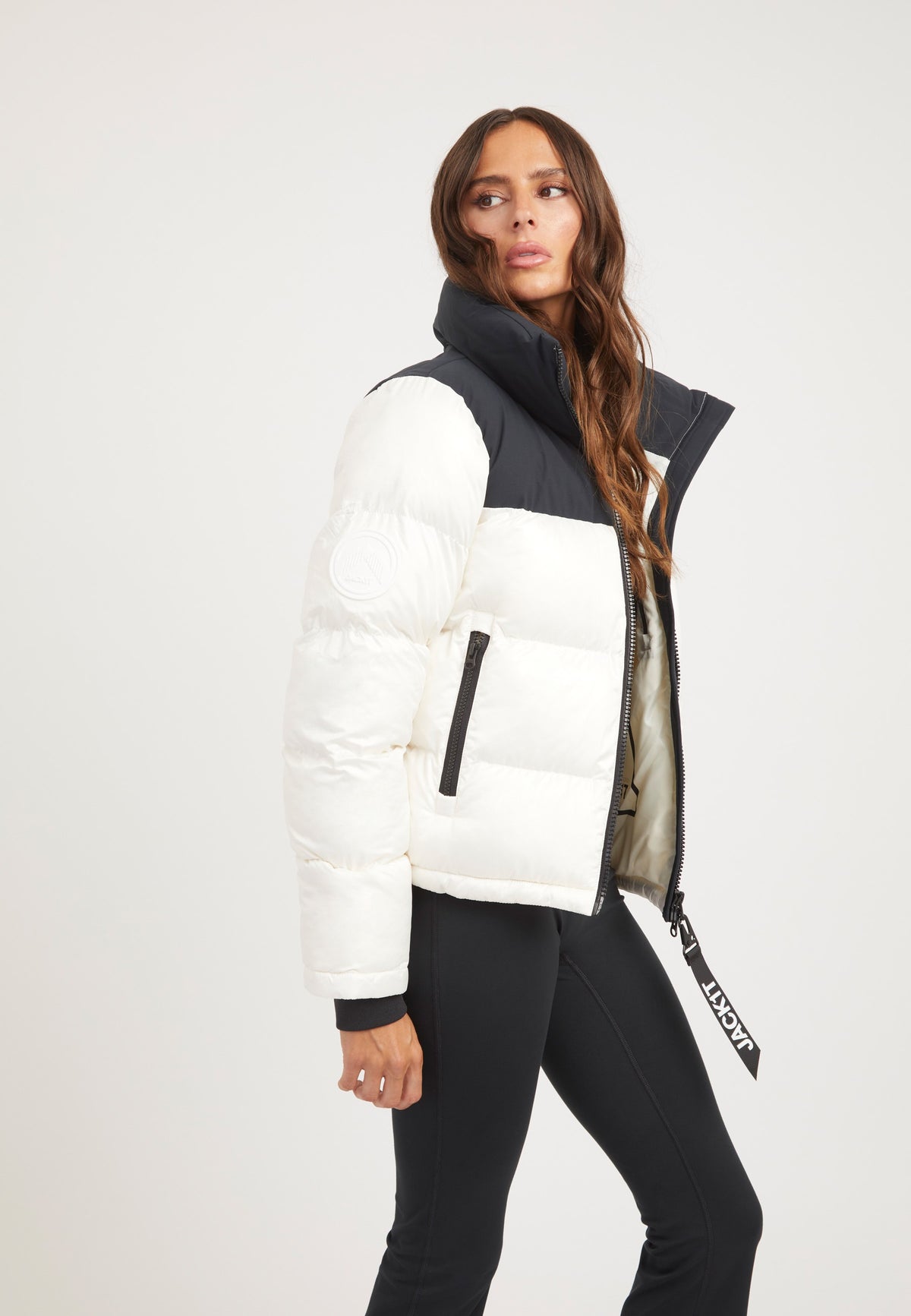 Diamond Funnel Jacket Snow/Black on model back view by JACK1T