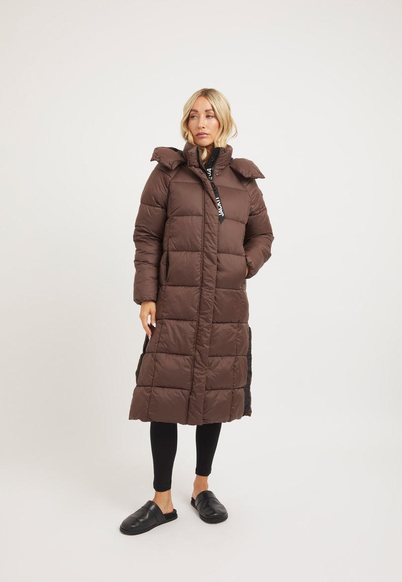 Cloud Boss Coat Mid Brown on model front view by JACK1T