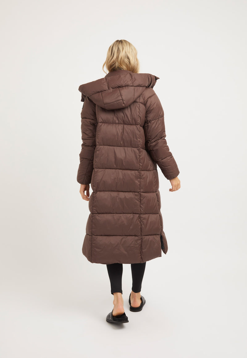 Cloud Boss Coat Mid Brown on model full length by JACK1T
