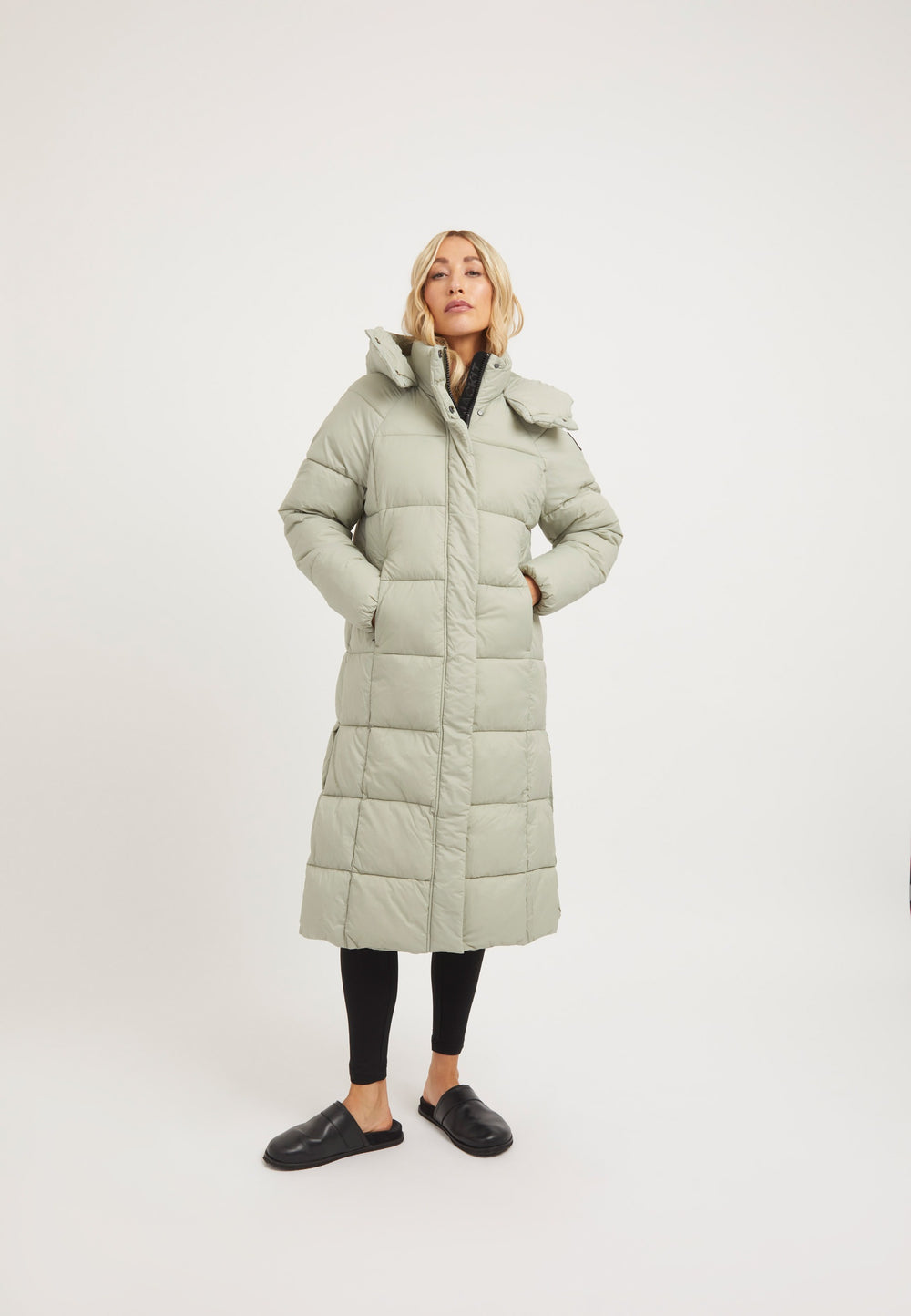 Cloud Boss Coat Sage on model front view by JACK1T