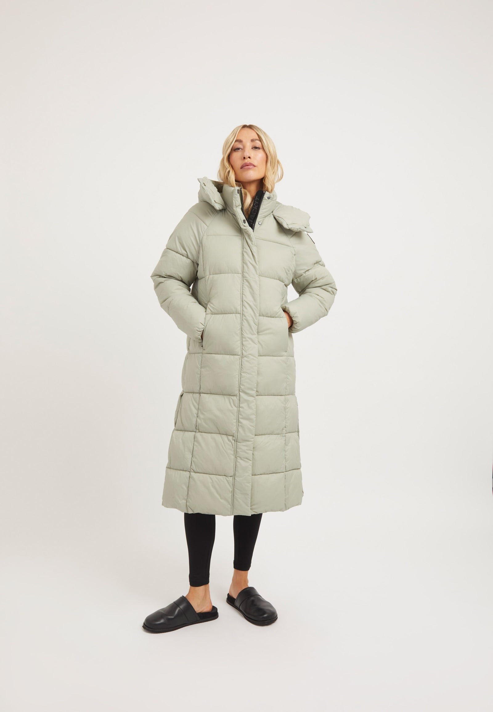 Cloud Boss Coat Sage on model front view by JACK1T