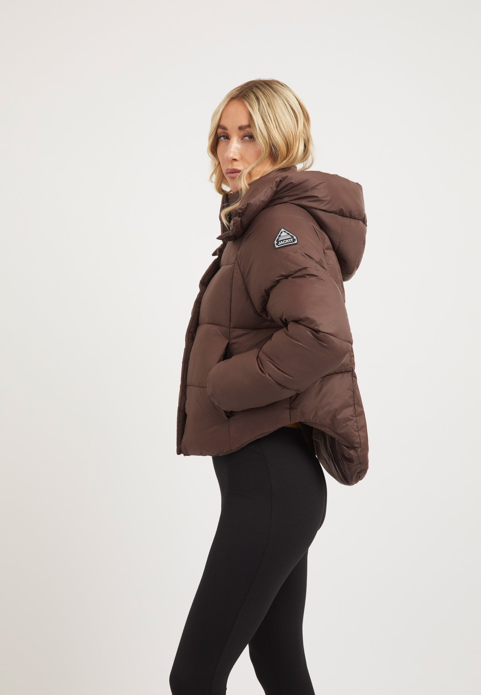 Cloud Crop Jacket Mid Brown on model back view by JACK1T