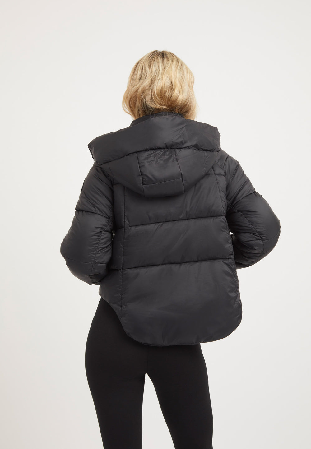 Cloud Crop ONELOFT Puffer Jacket Black on model full length by JACK1T