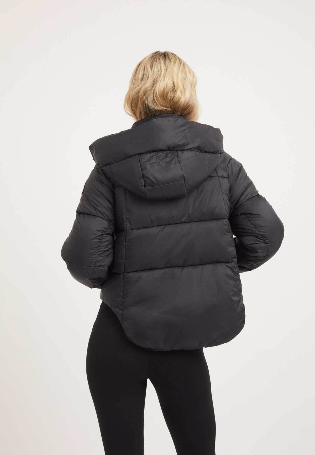 Cloud Crop ONELOFT Puffer Jacket Black on model full length by JACK1T