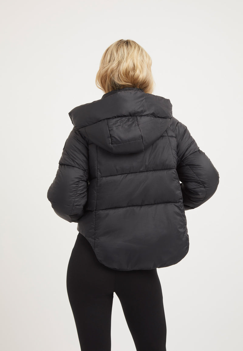 Cloud Crop ONELOFT Puffer Jacket Black on model full length by JACK1T