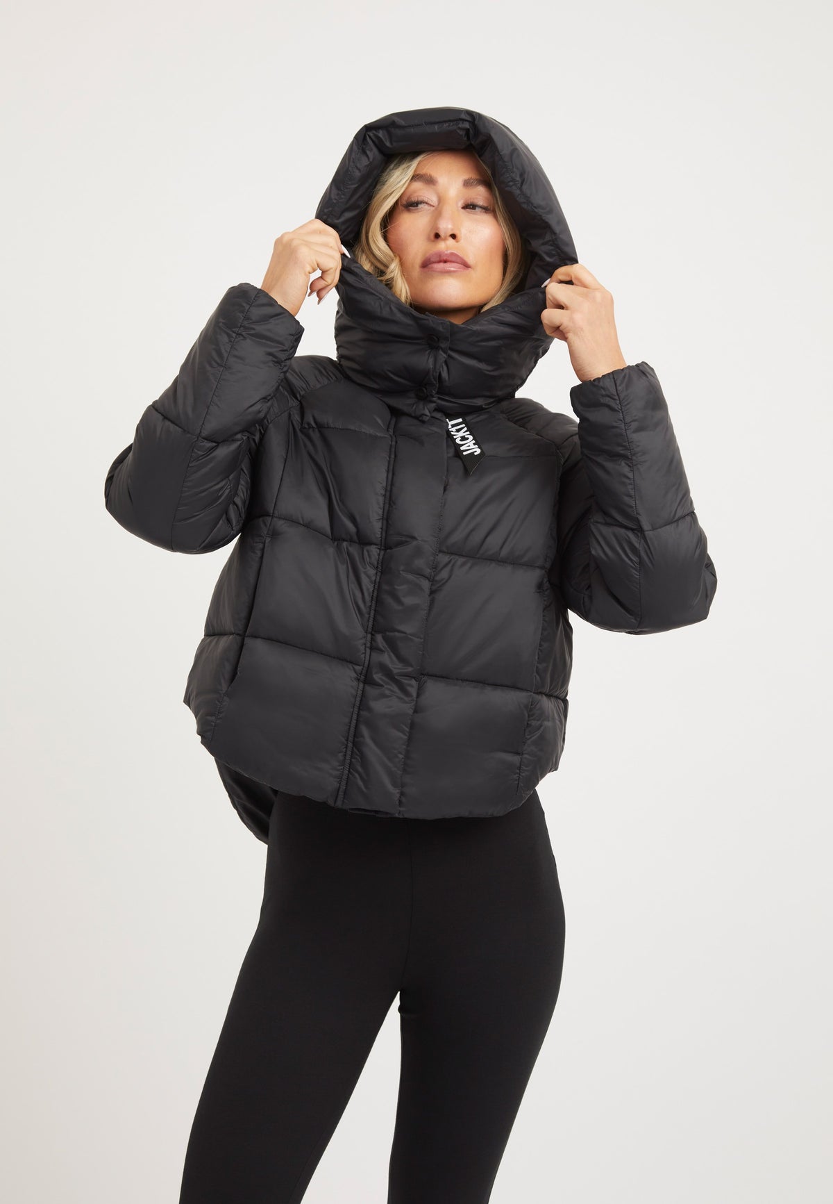 Cloud Crop ONELOFT Puffer Jacket Black styled shot by JACK1T