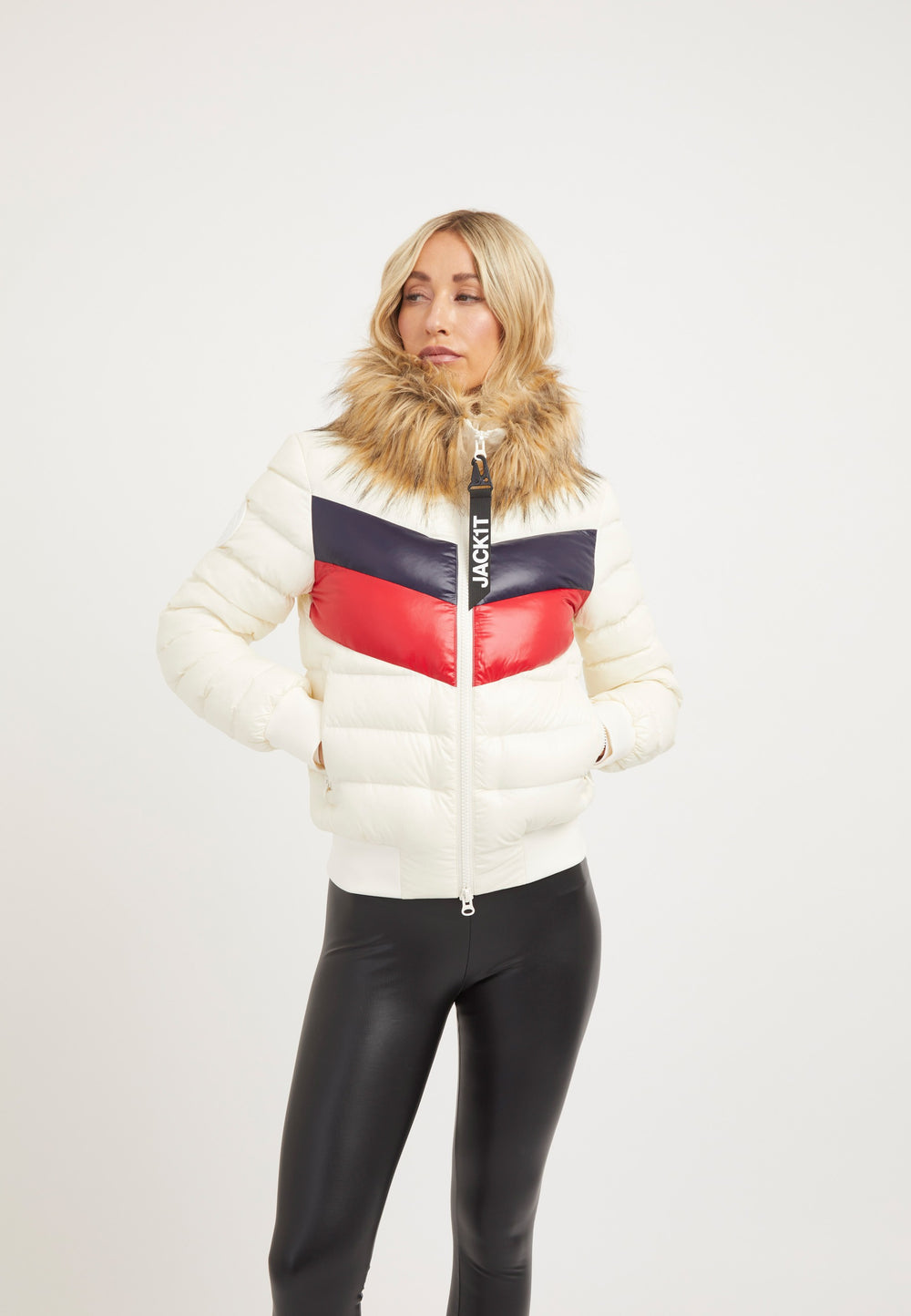 Retro Racer Revolution Jacket Snow on model front view by JACK1T