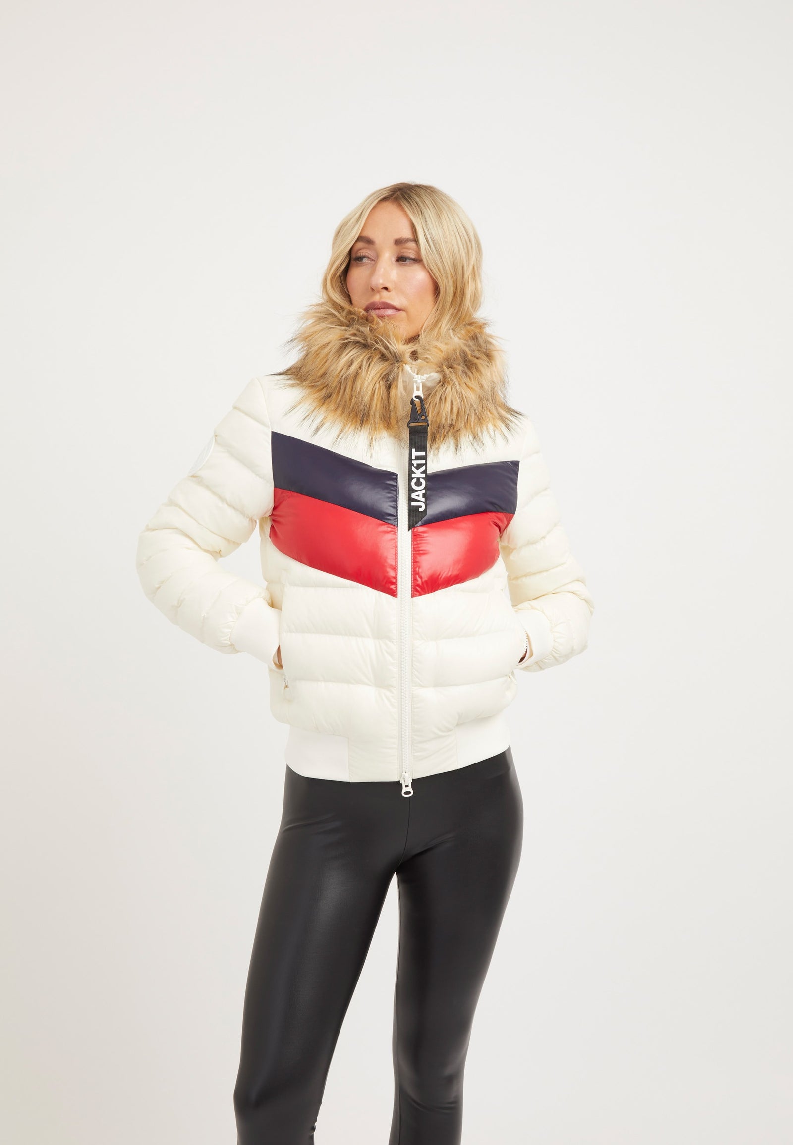 Retro Racer Revolution Jacket Snow on model front view by JACK1T