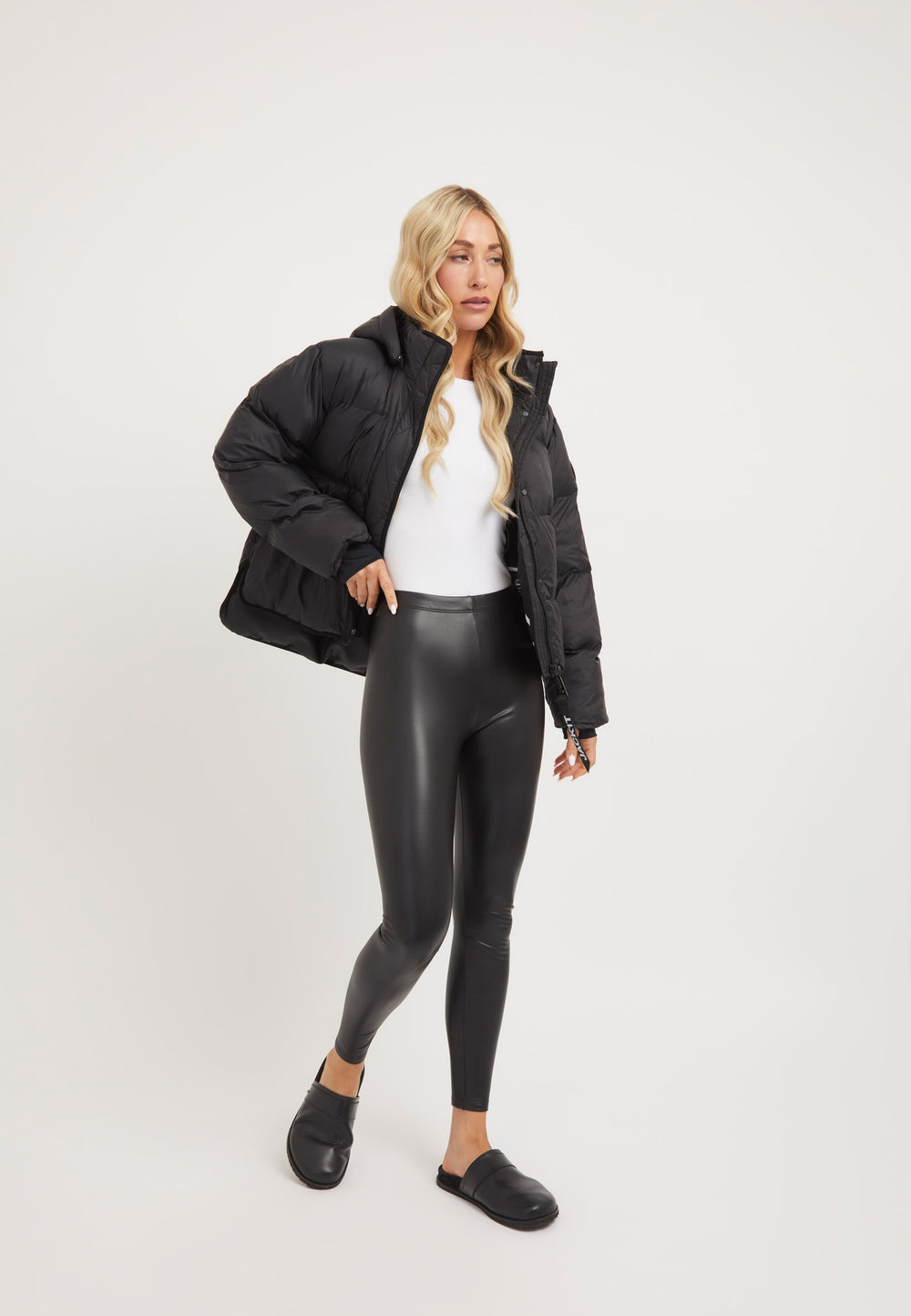 Helio Crop Duvet Jacket Black on model detail by JACK1T