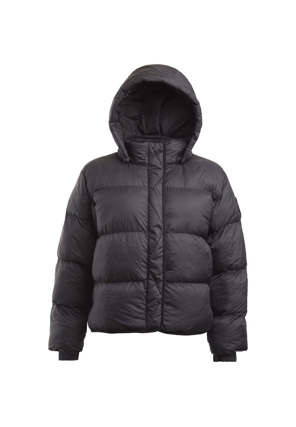 Helio Crop Duvet Jacket Black flat lay swatch