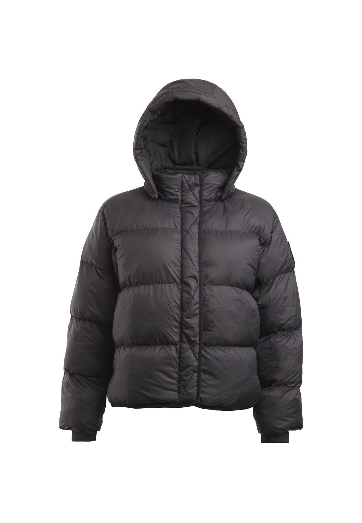 Helio Crop Duvet Jacket Black flat lay swatch