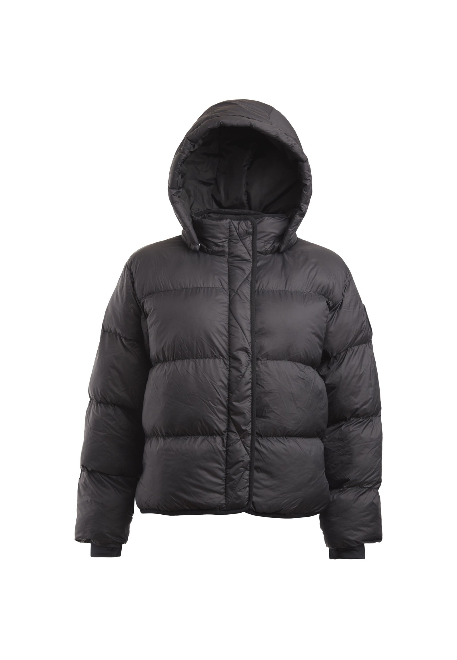 Helio Crop Duvet Jacket Black flat lay swatch