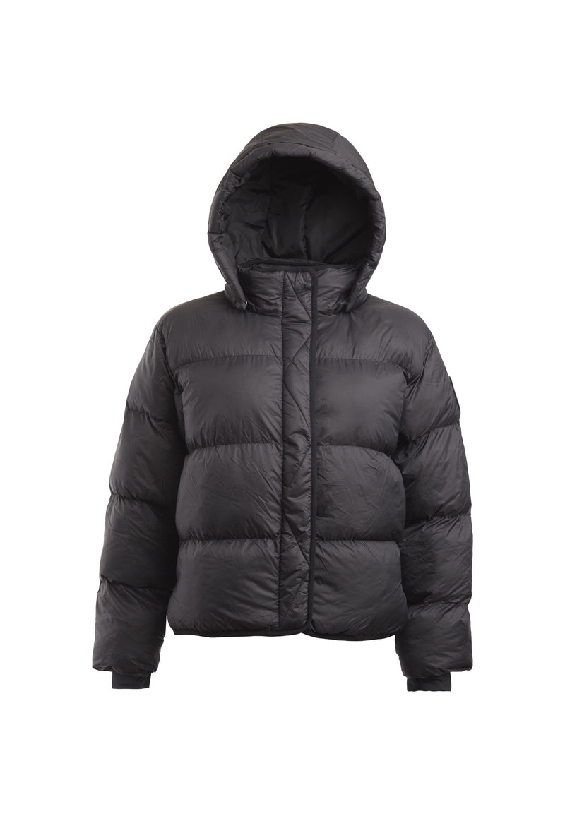 Helio Crop Duvet Jacket Black flat lay swatch
