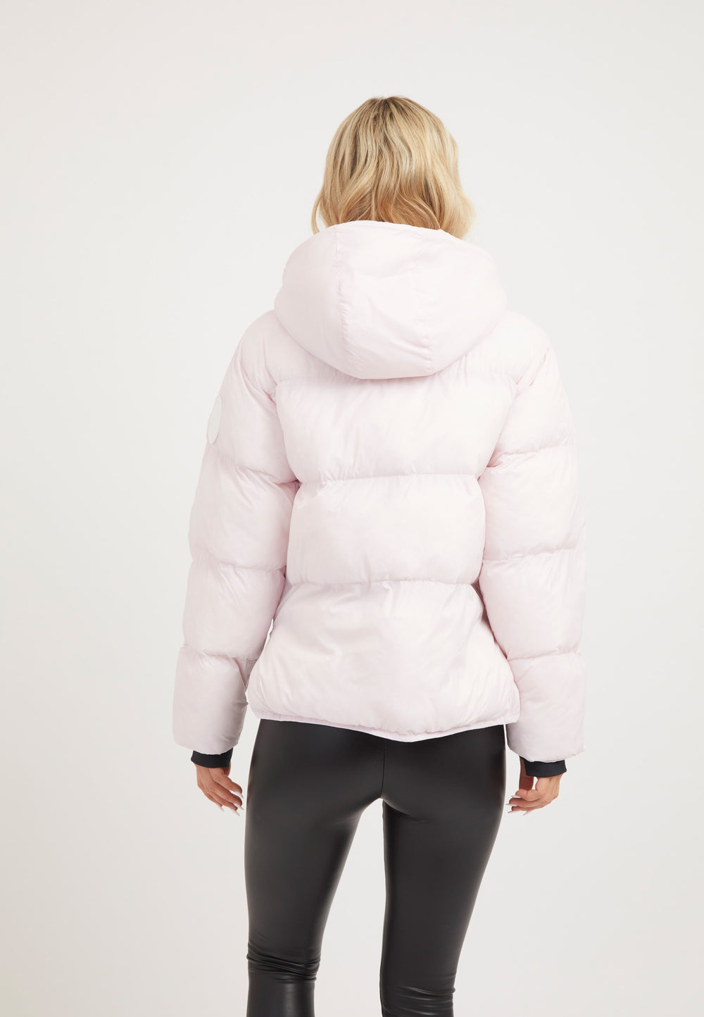 Helio Crop Duvet Jacket Soft Pink on model full length by JACK1T