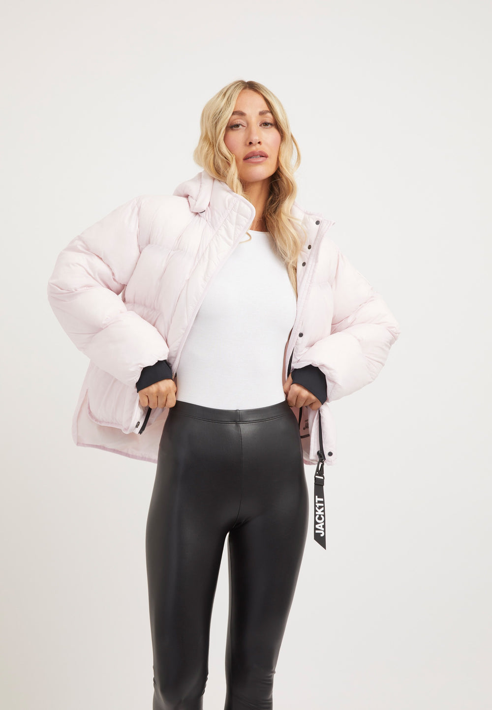 Helio Crop Duvet Jacket Soft Pink styled shot by JACK1T