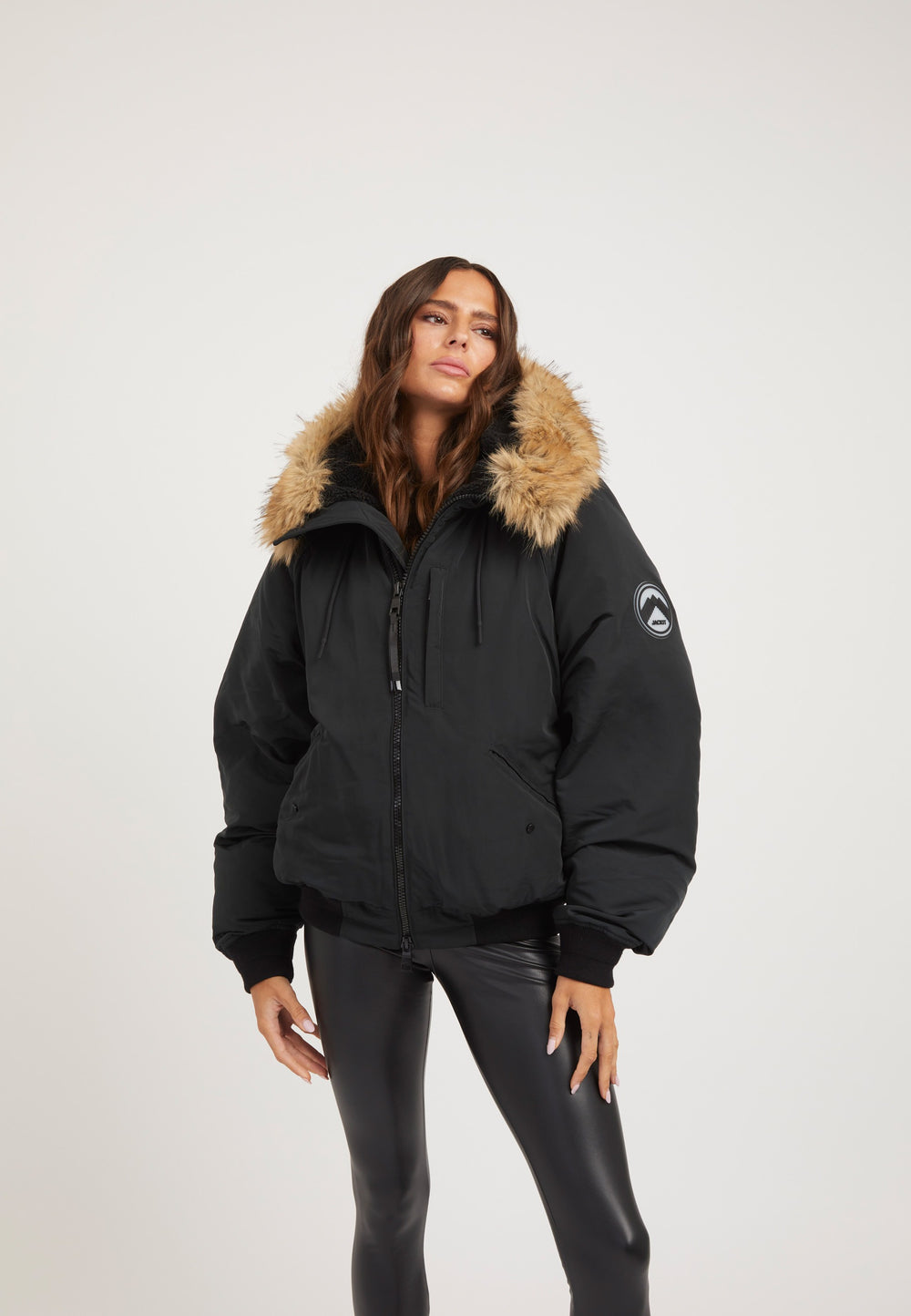 First Rescue Bomber Jacket Black on model front view by JACK1T