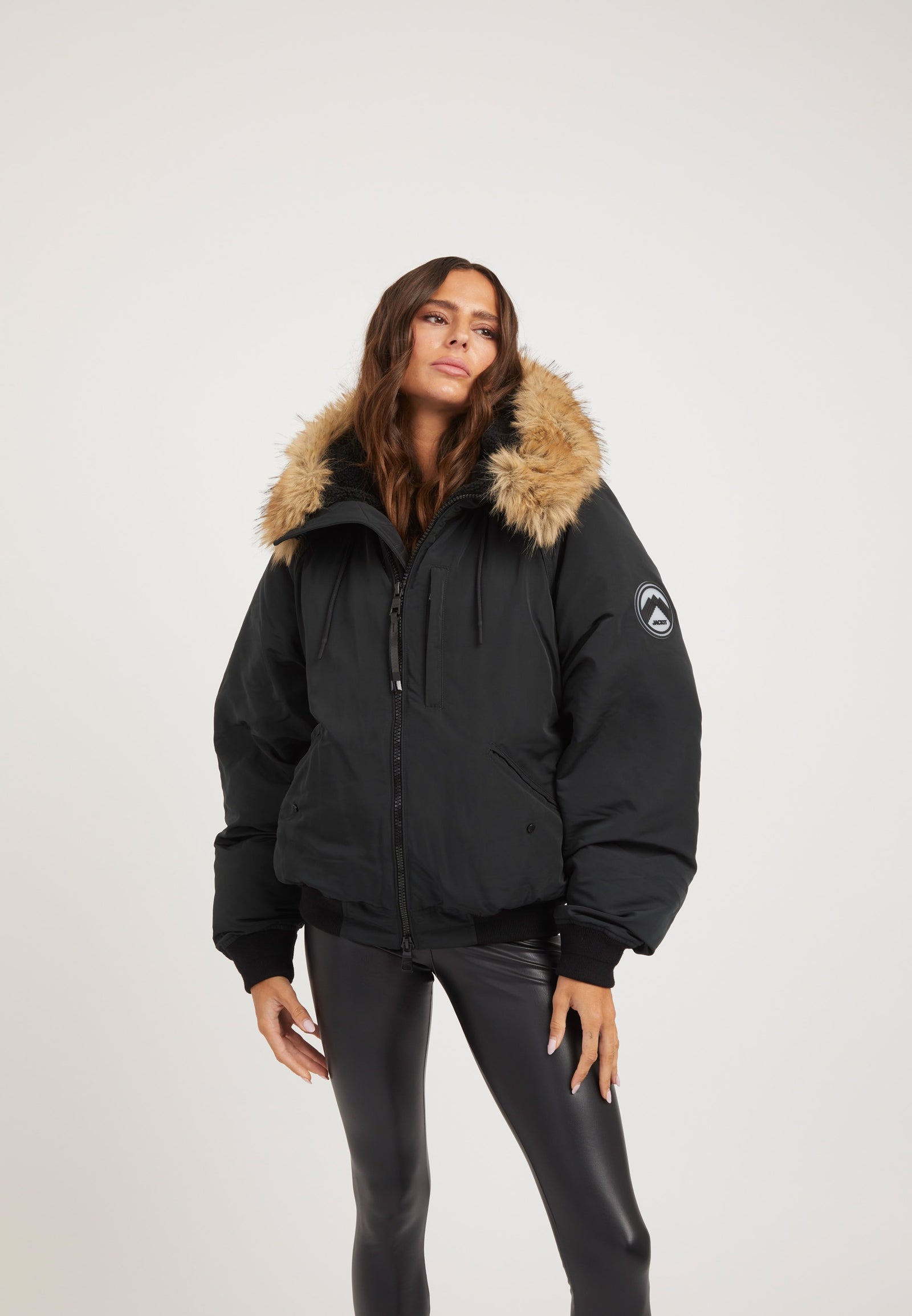 First Rescue Bomber Jacket Black on model front view by JACK1T