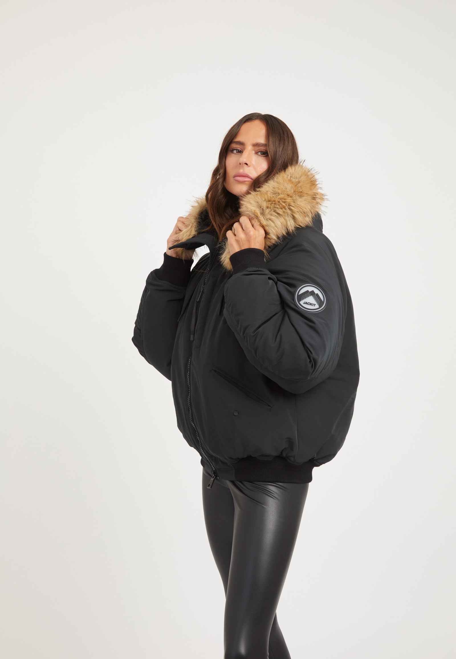First Rescue Bomber Jacket Black on model back view by JACK1T
