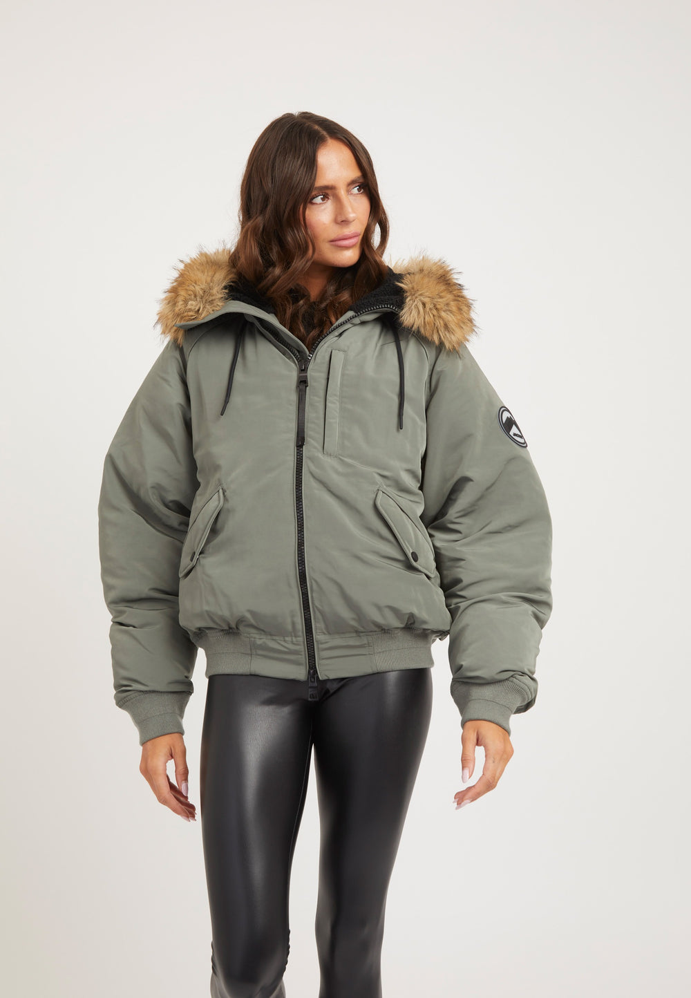 First Rescue Bomber Jacket Olive on model front view by JACK1T