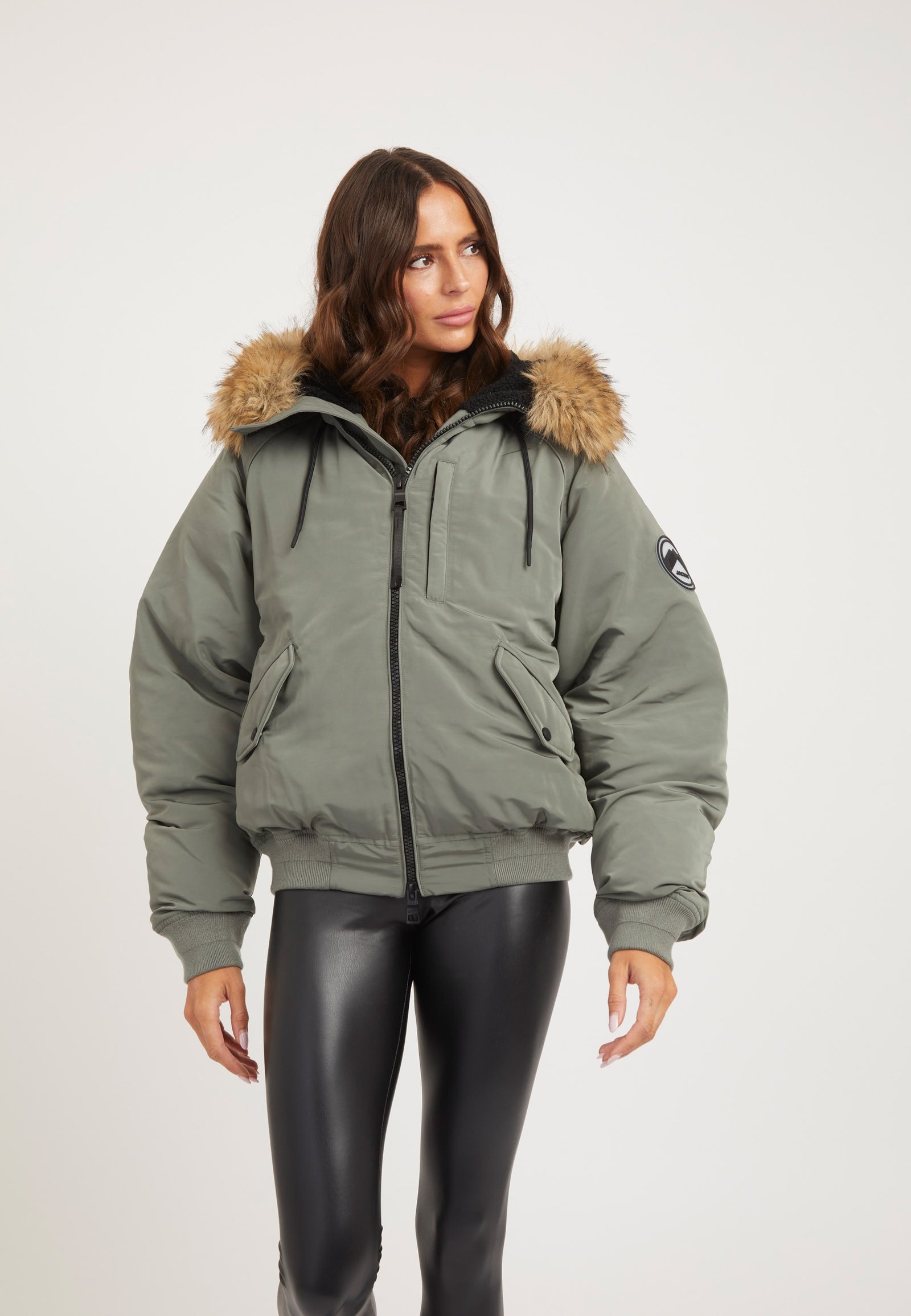 First Rescue Bomber Jacket Olive on model front view by JACK1T